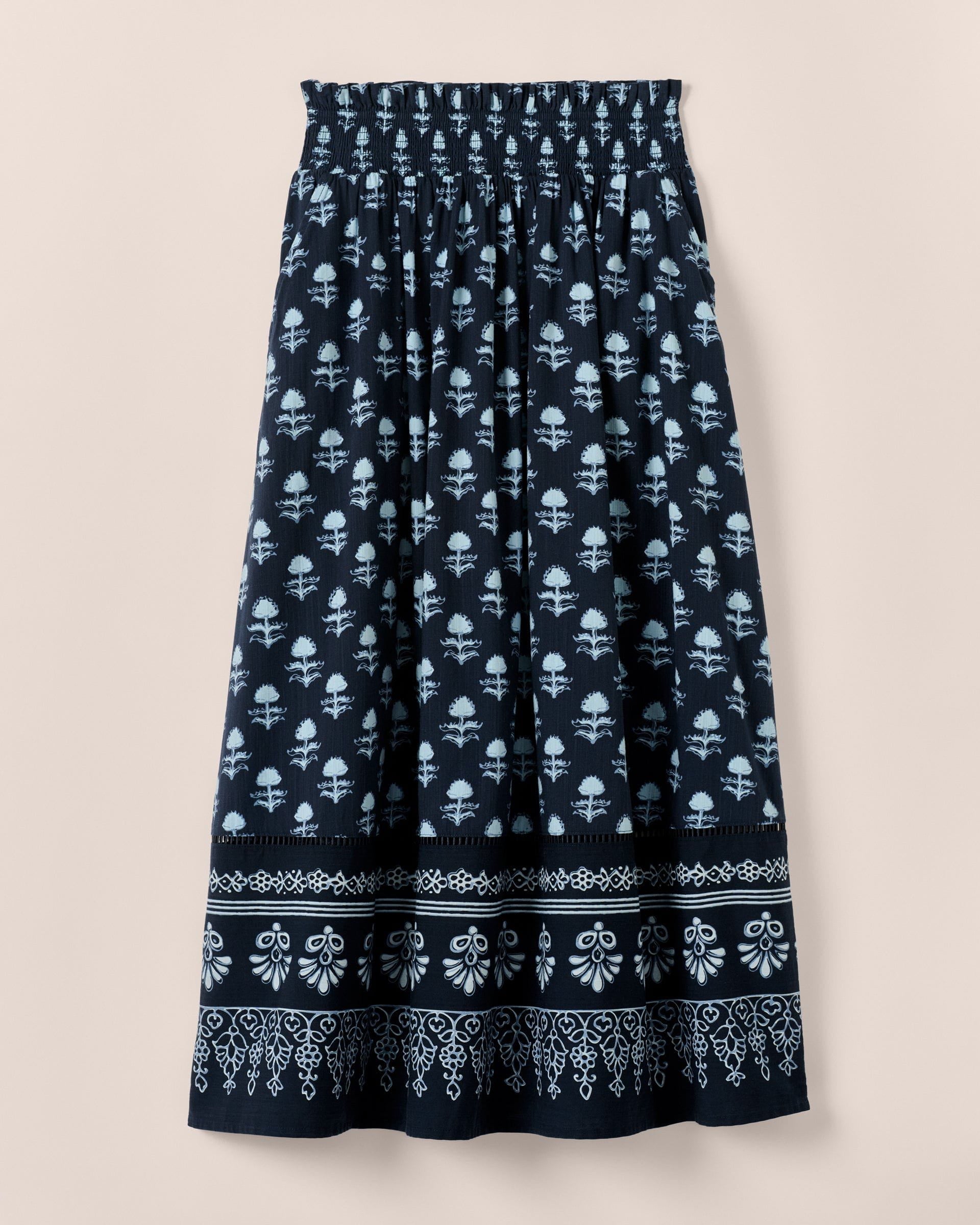 Johnnie-O Kinsley Block Print Midi Skirt, Navy