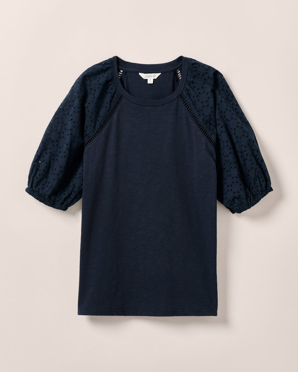 Johnnie-O Lydia Eyelet Puff Sleeve Blouse, Navy