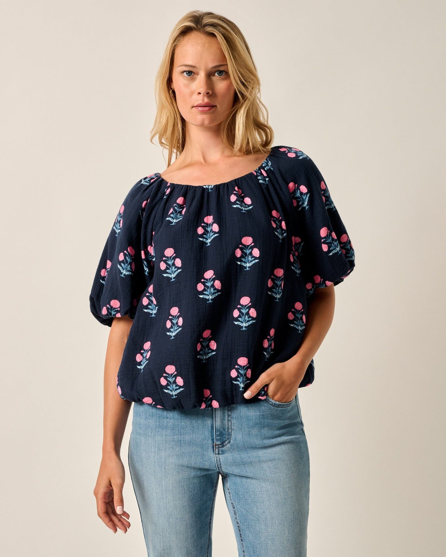 Johnnie-O Collett Block Print Blouse