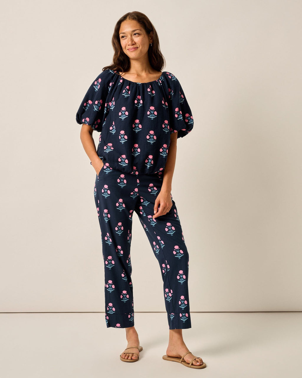 Johnnie-O Collett Block Print Blouse, Navy