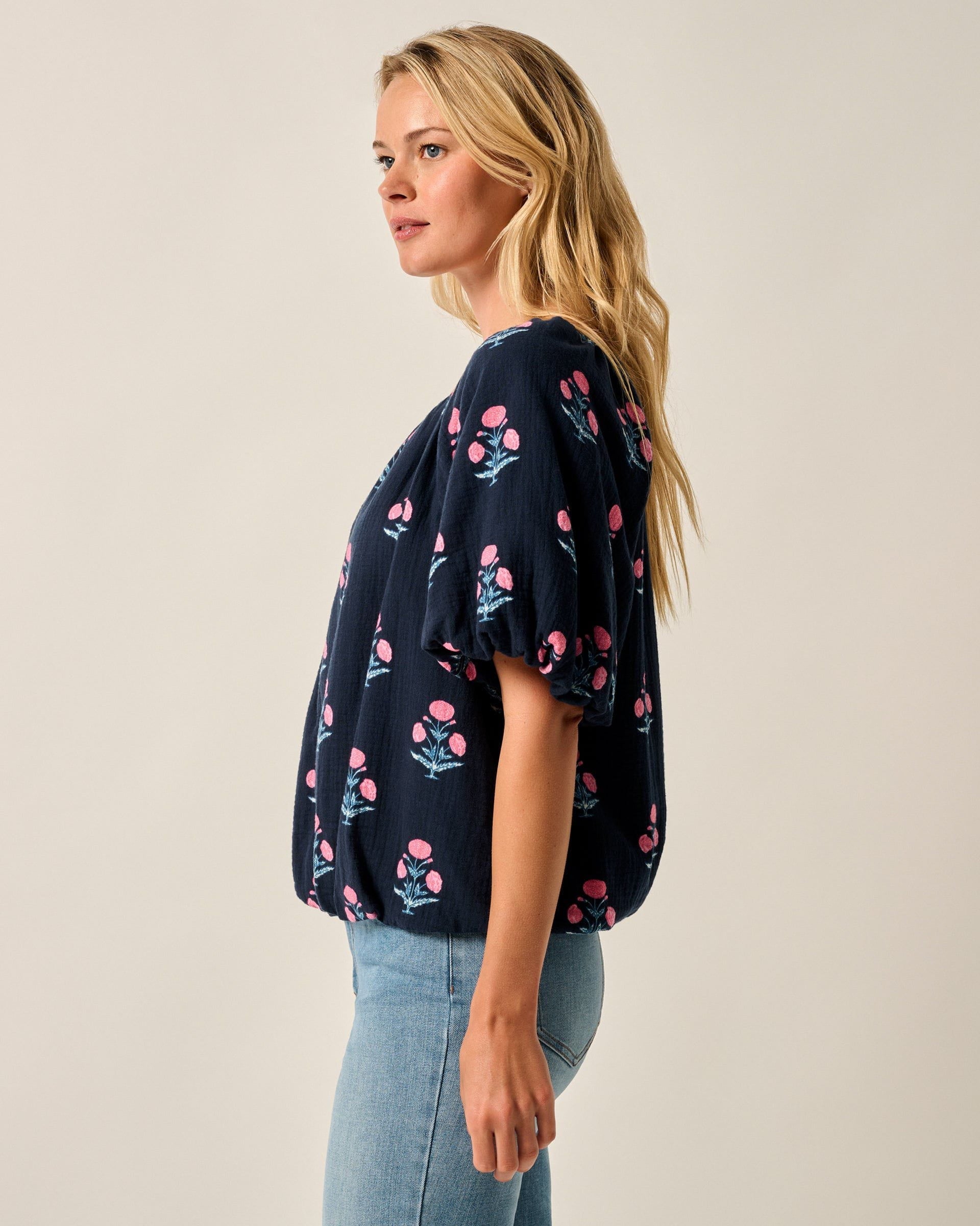 Johnnie-O Collett Block Print Blouse, Navy