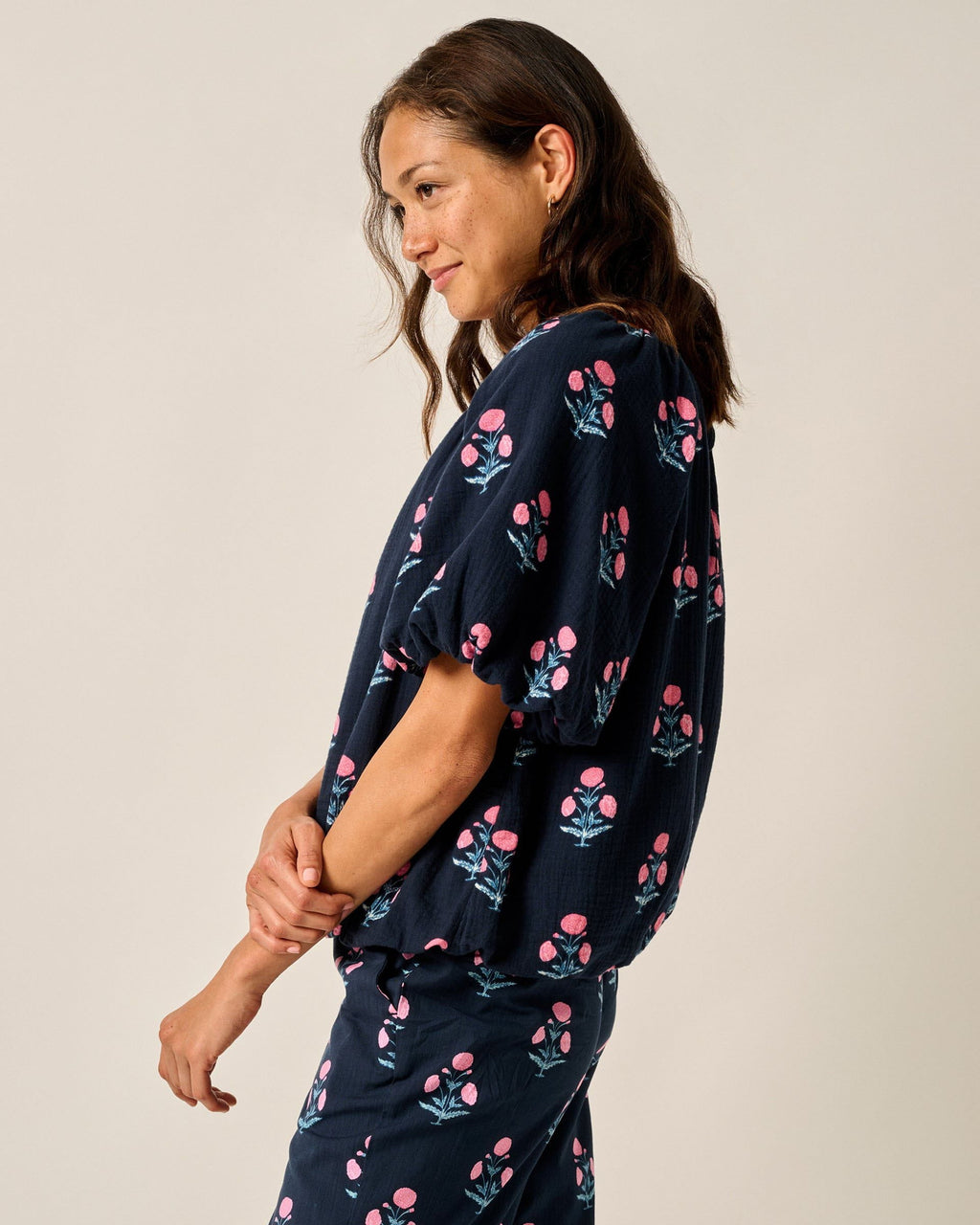 Johnnie-O Collett Block Print Blouse, Navy