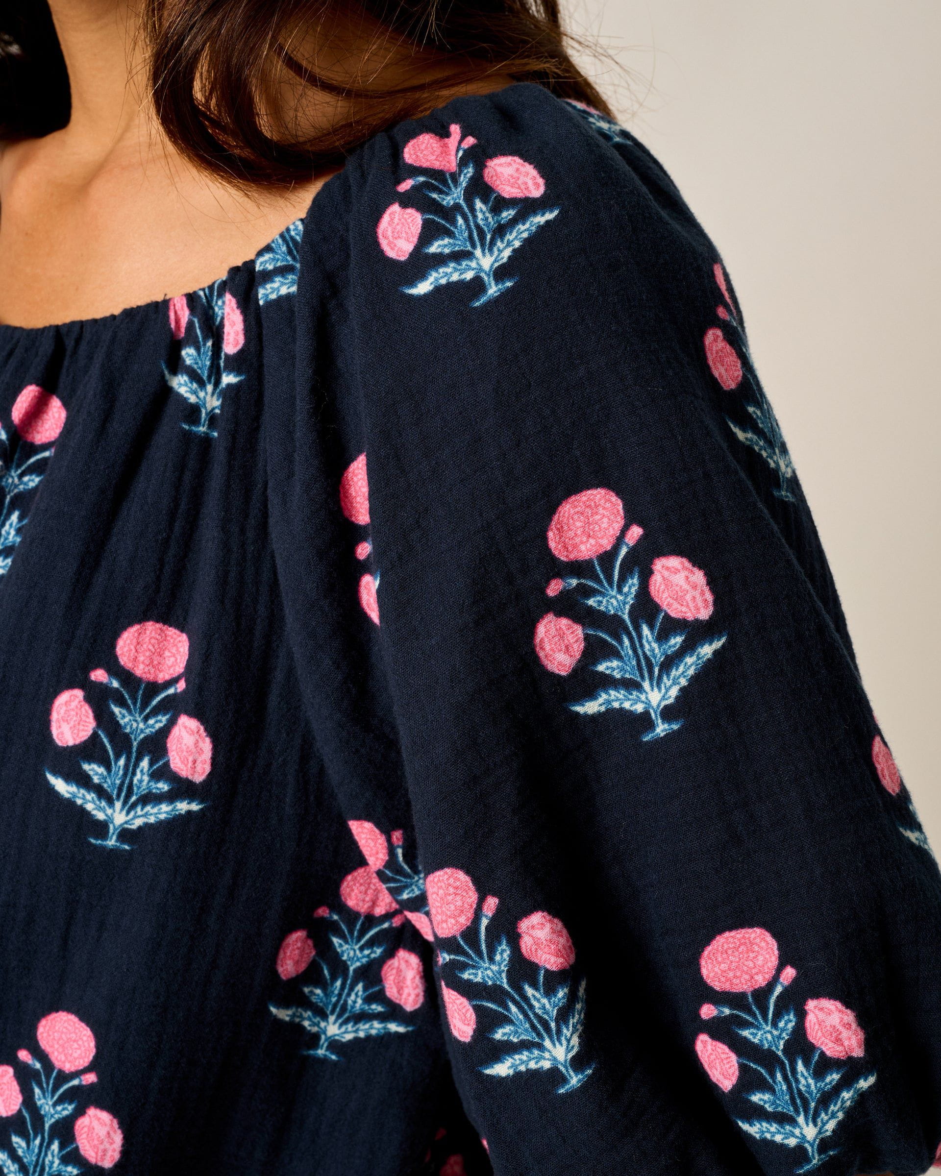 Johnnie-O Collett Block Print Blouse, Navy