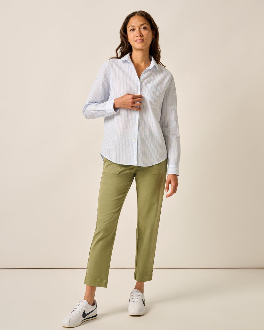 Johnnie-O Frieda Cotton Linen Button Down Shirt, White