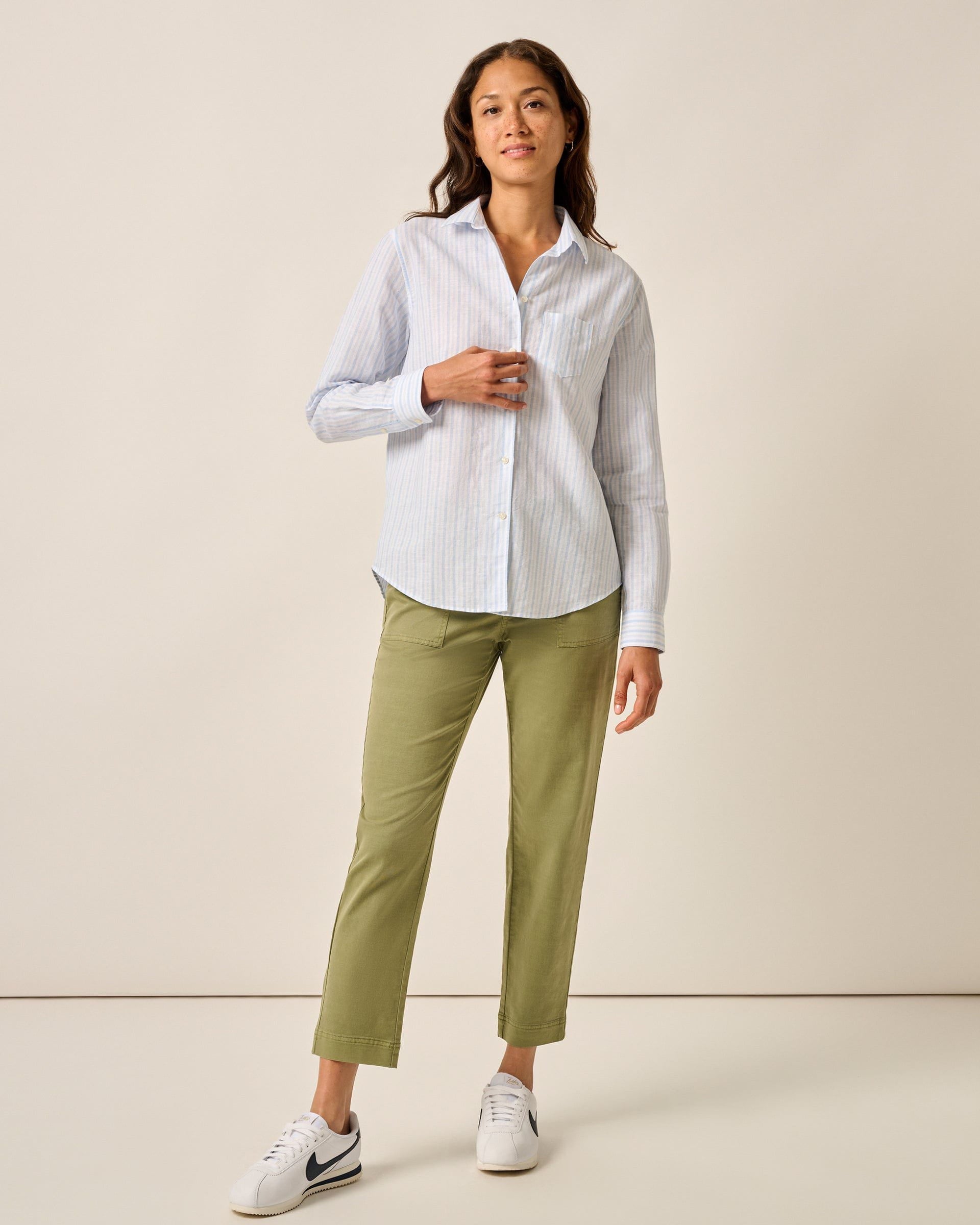 Johnnie-O Frieda Cotton Linen Button Down Shirt, White