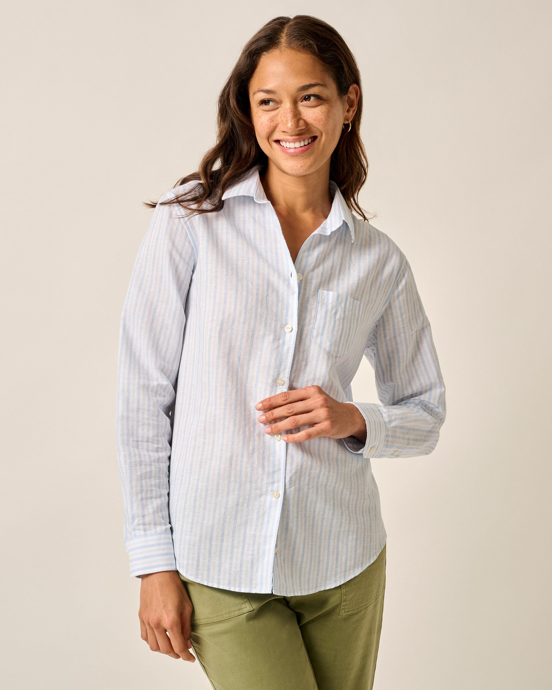Johnnie-O Frieda Cotton Linen Button Down Shirt, White