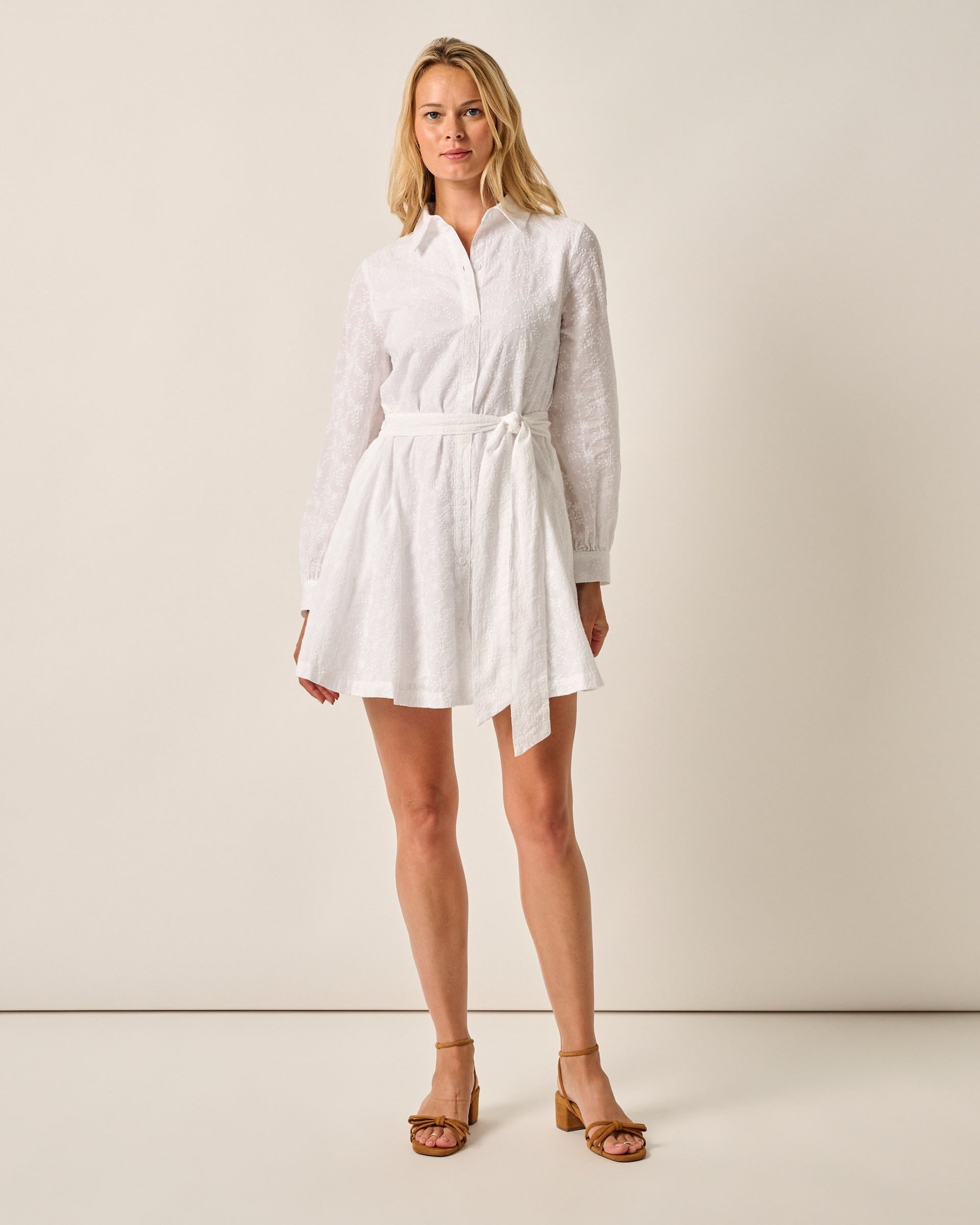 Johnnie-O Jenna Embroidered Flared Shirt Dress, White