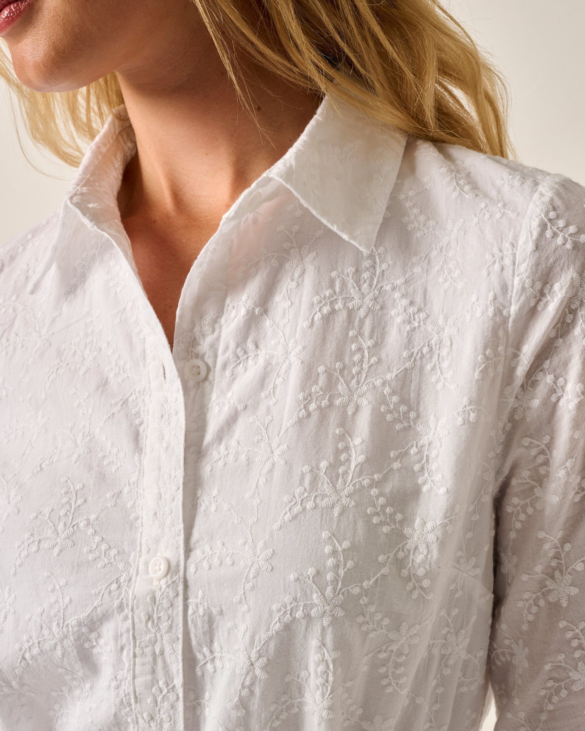 Johnnie-O Jenna Embroidered Flared Shirt Dress, White