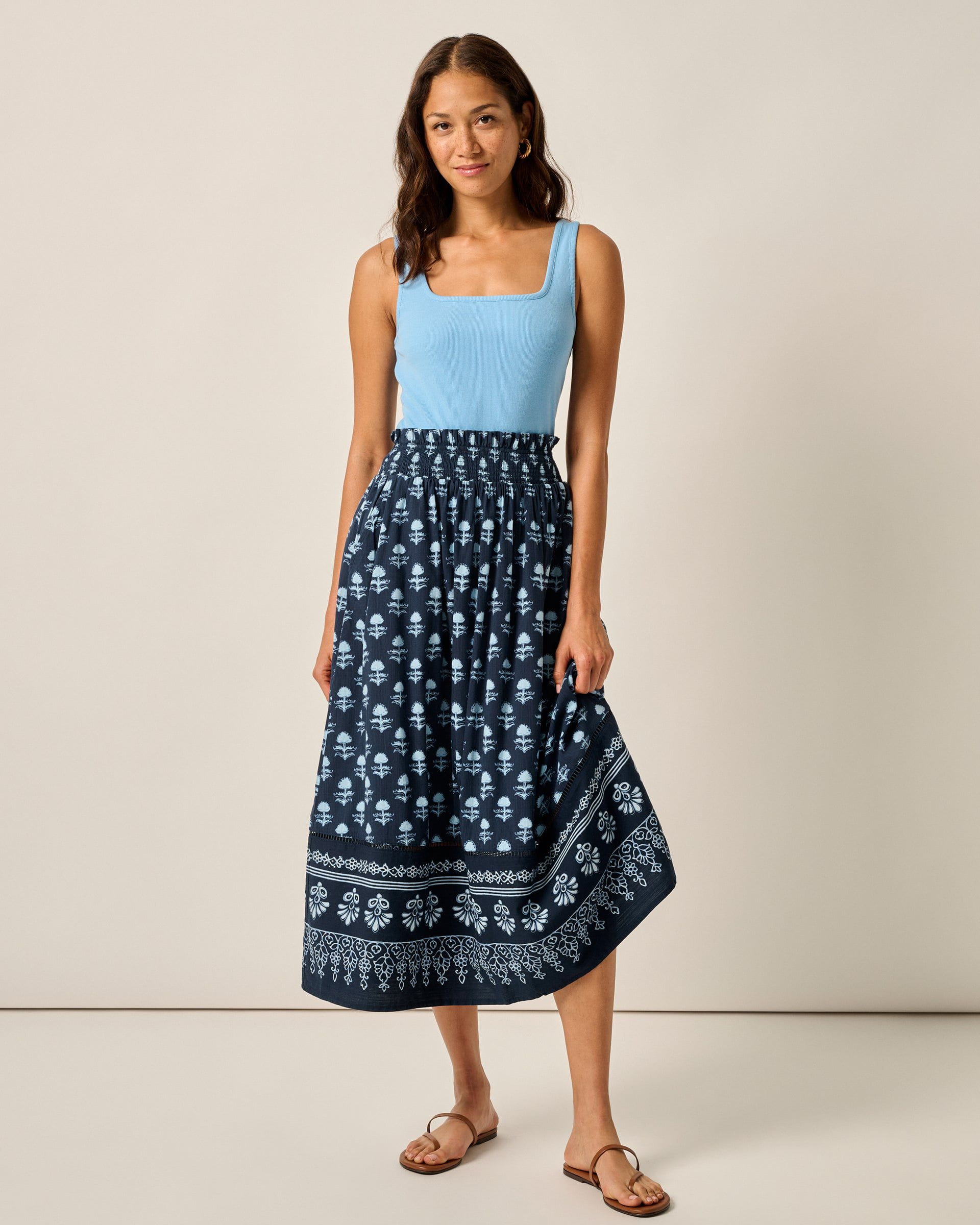 Johnnie-O Kinsley Block Print Midi Skirt, Navy