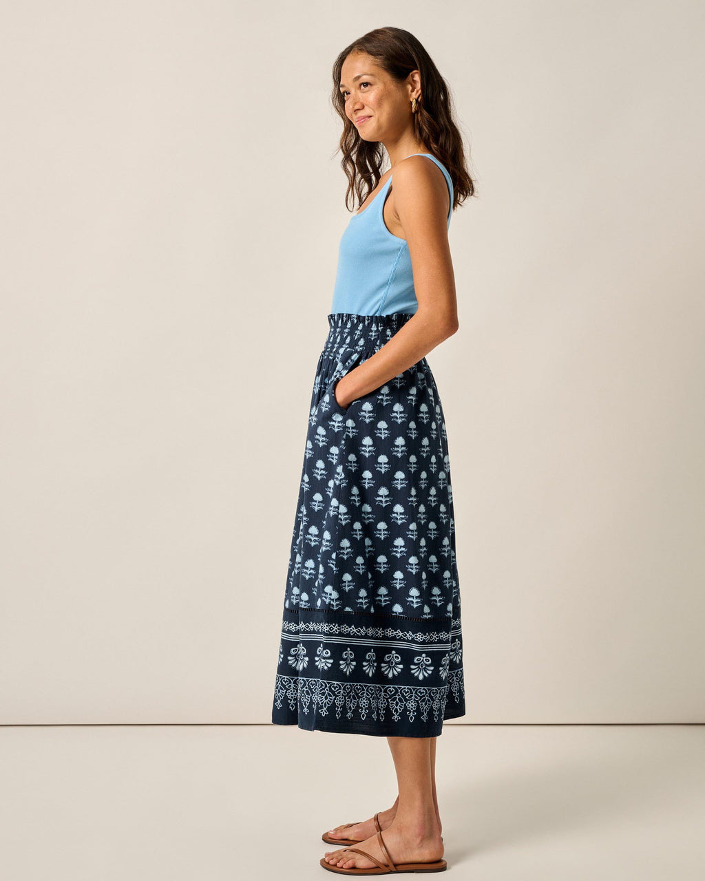 Johnnie-O Kinsley Block Print Midi Skirt, Navy