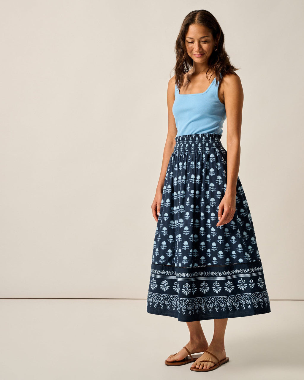 Johnnie-O Kinsley Block Print Midi Skirt, Navy