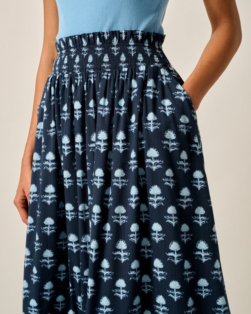 Johnnie-O Kinsley Block Print Midi Skirt, Navy