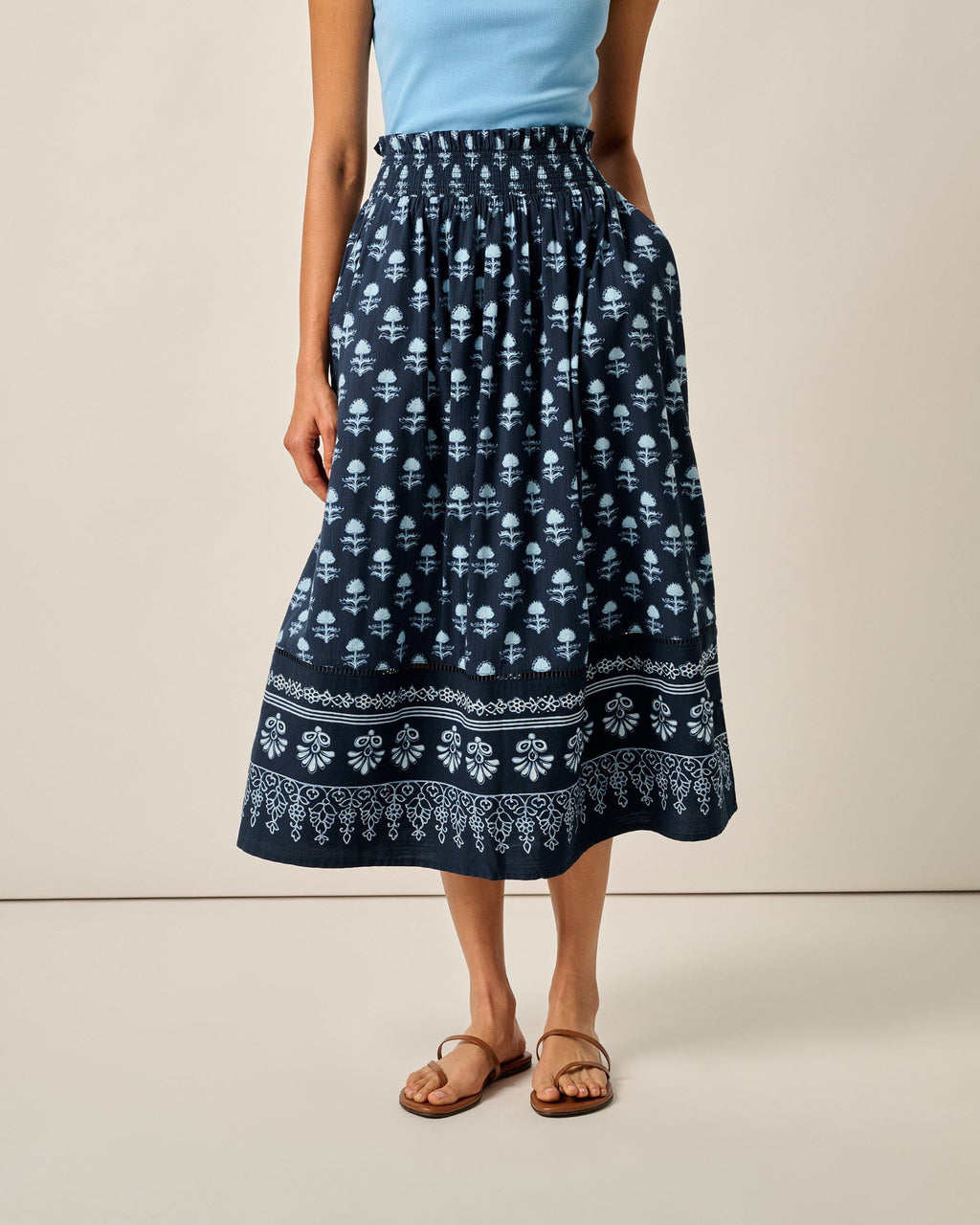 Johnnie-O Kinsley Block Print Midi Skirt, Navy