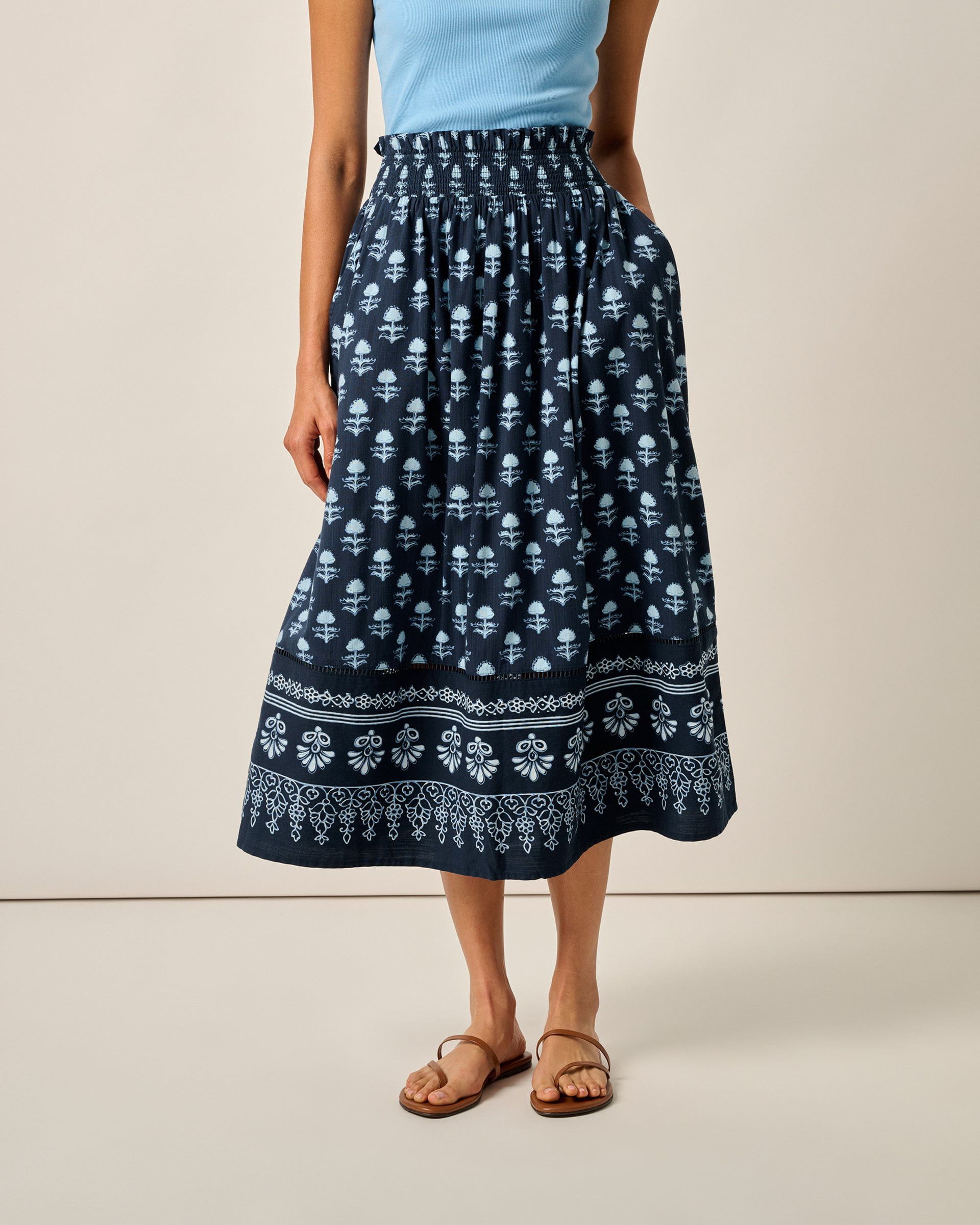 Johnnie-O Kinsley Block Print Midi Skirt, Navy