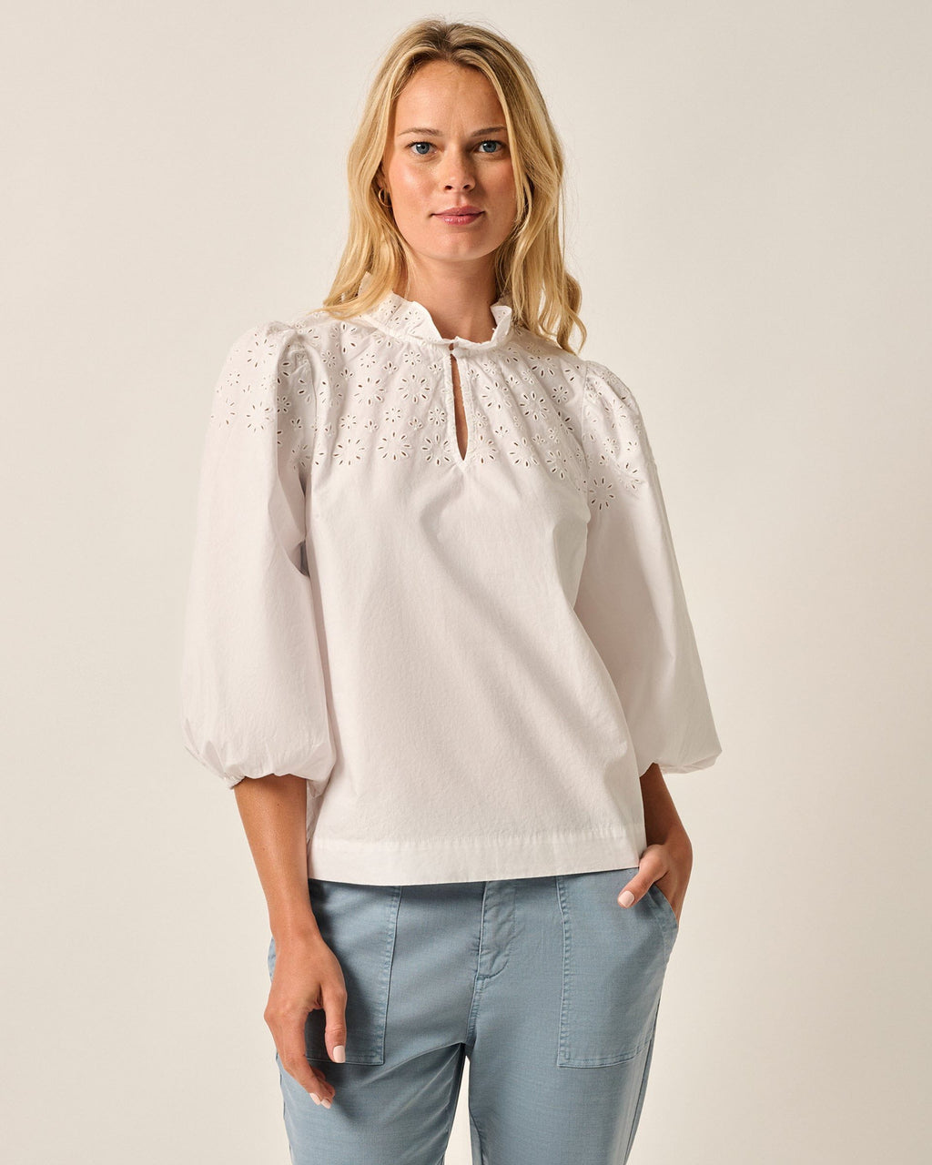 Johnnie-O Libby Popover Blouse, White