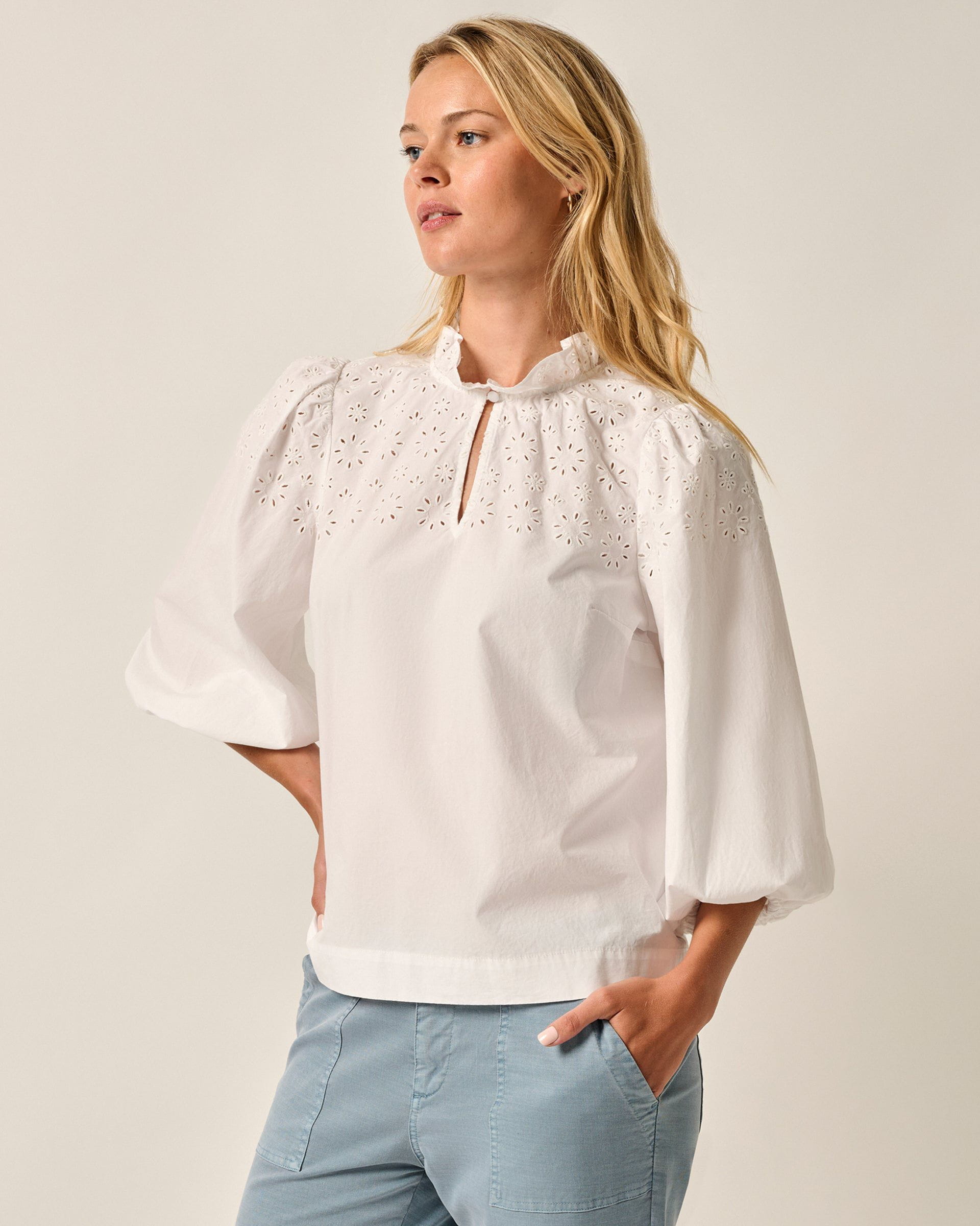 Johnnie-O Libby Popover Blouse, White