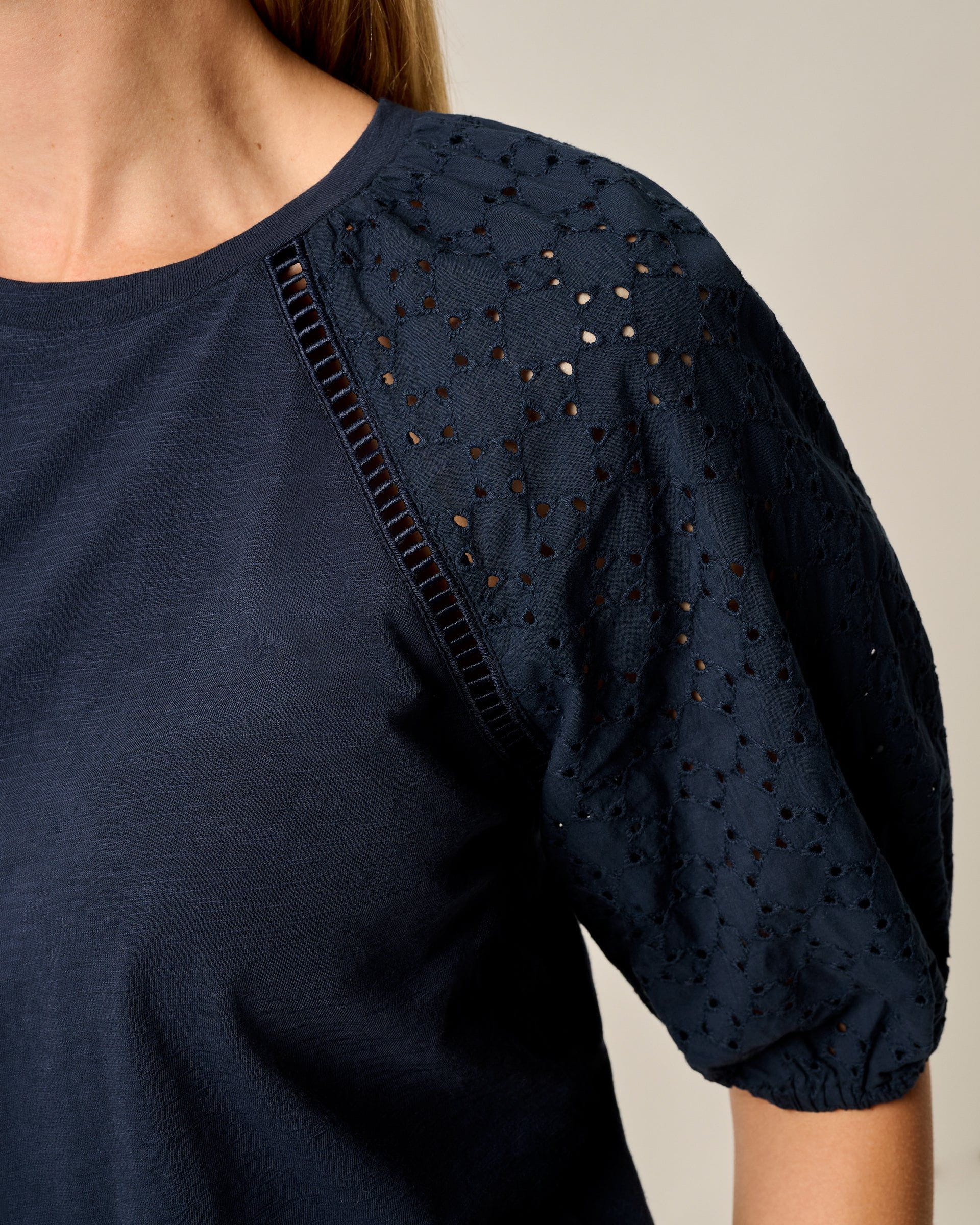 Johnnie-O Lydia Eyelet Puff Sleeve Blouse, Navy