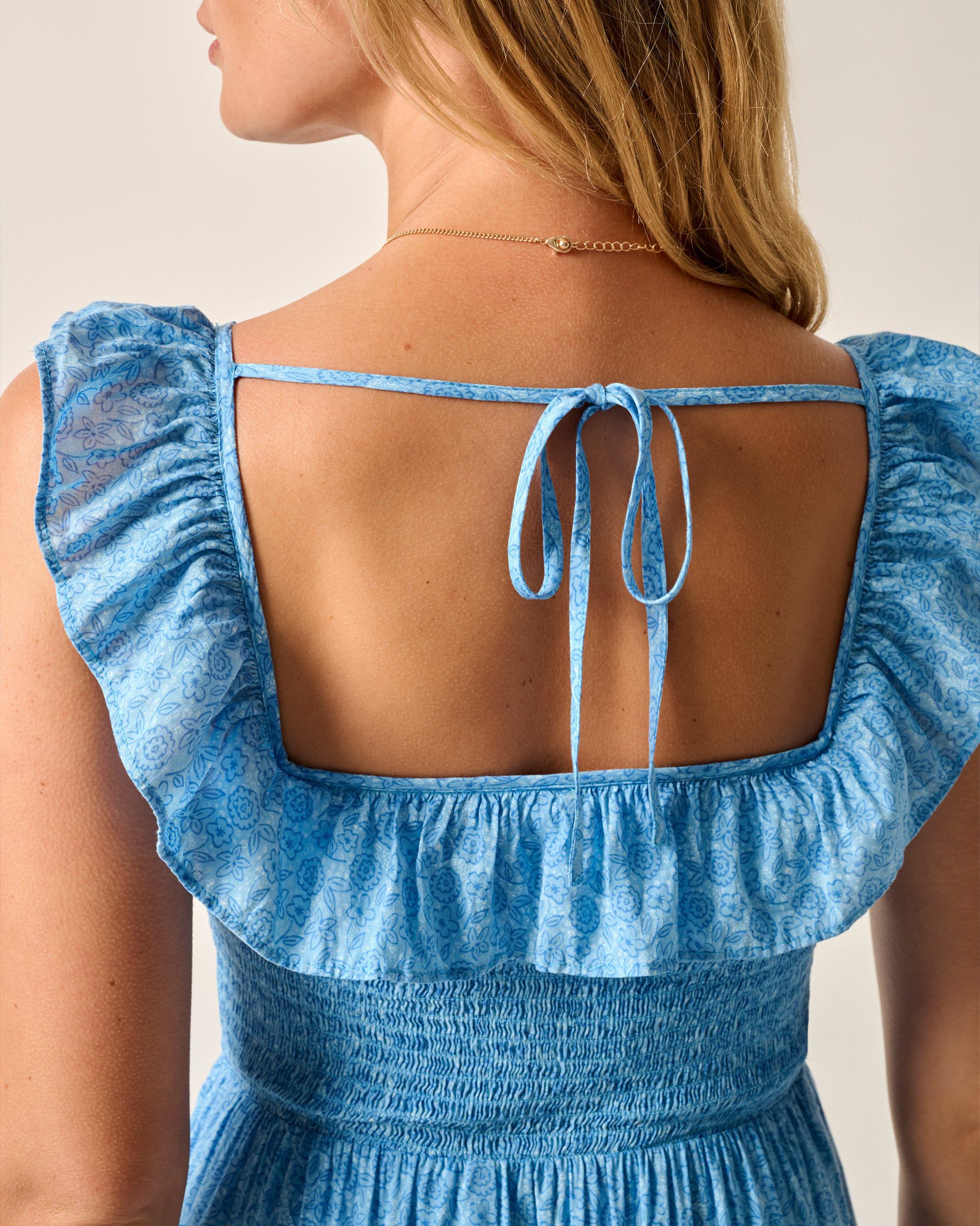 Johnnie-O Mira Smocked Midi Dress, Maliblu