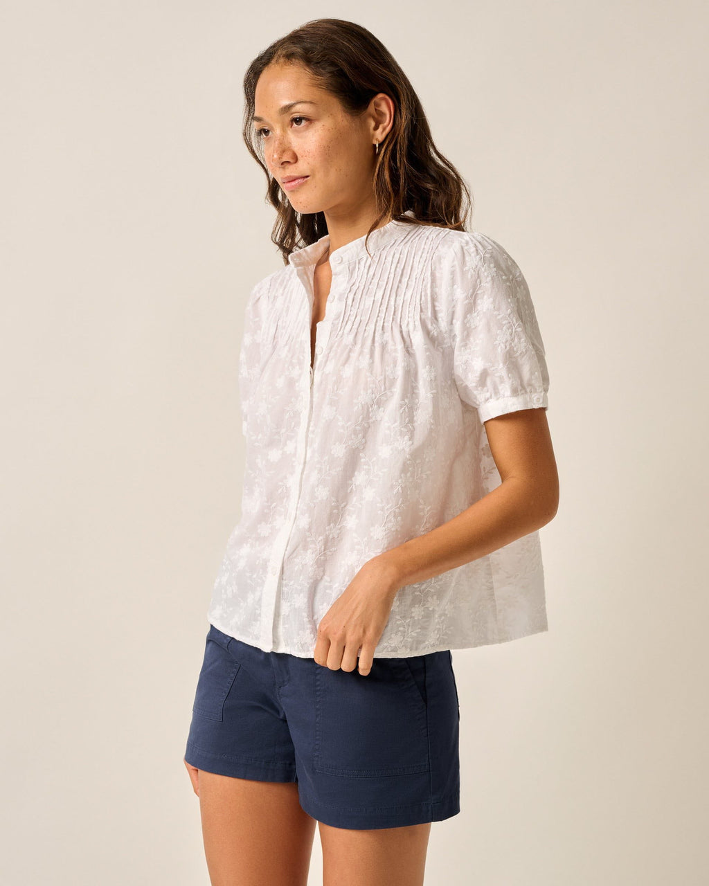 Johnnie-O Rosie Pintuck Cotton Blouse, White