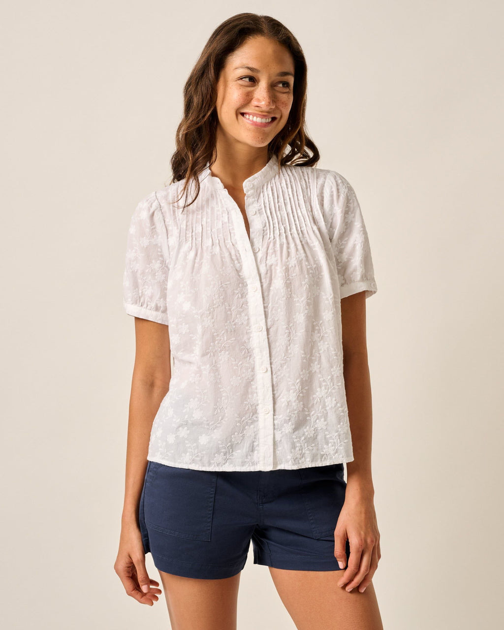 Johnnie-O Rosie Pintuck Cotton Blouse, White