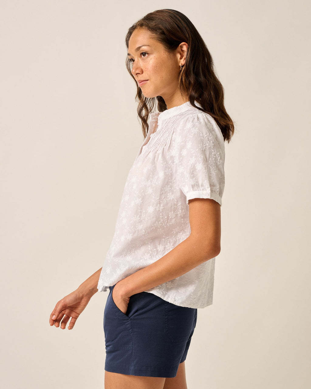 Johnnie-O Rosie Pintuck Cotton Blouse, White