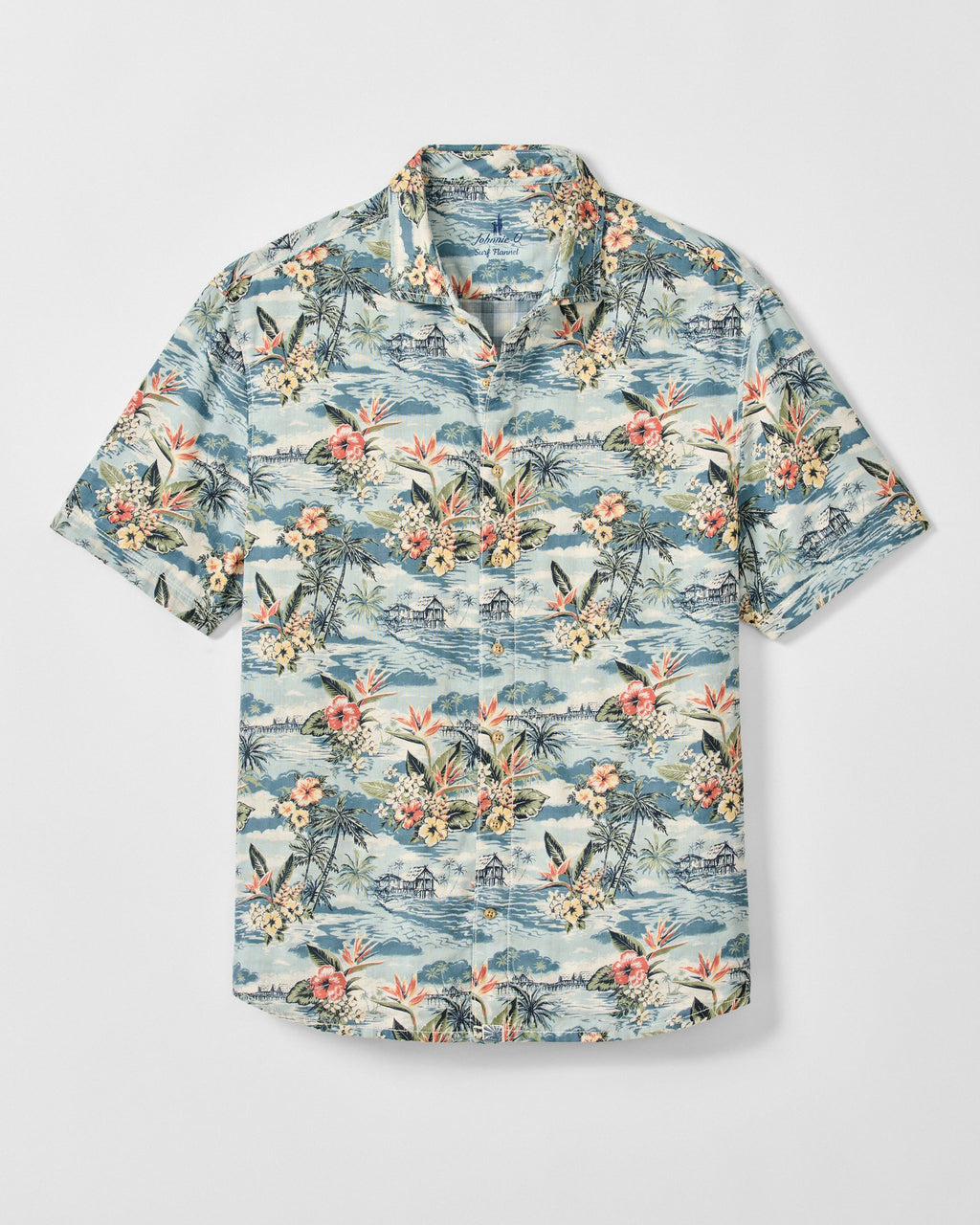 Johnnie-O "Surf Flannel" Short Sleeve Button Down Shirt - Almanzo Printed Double Face, Laguna Blue