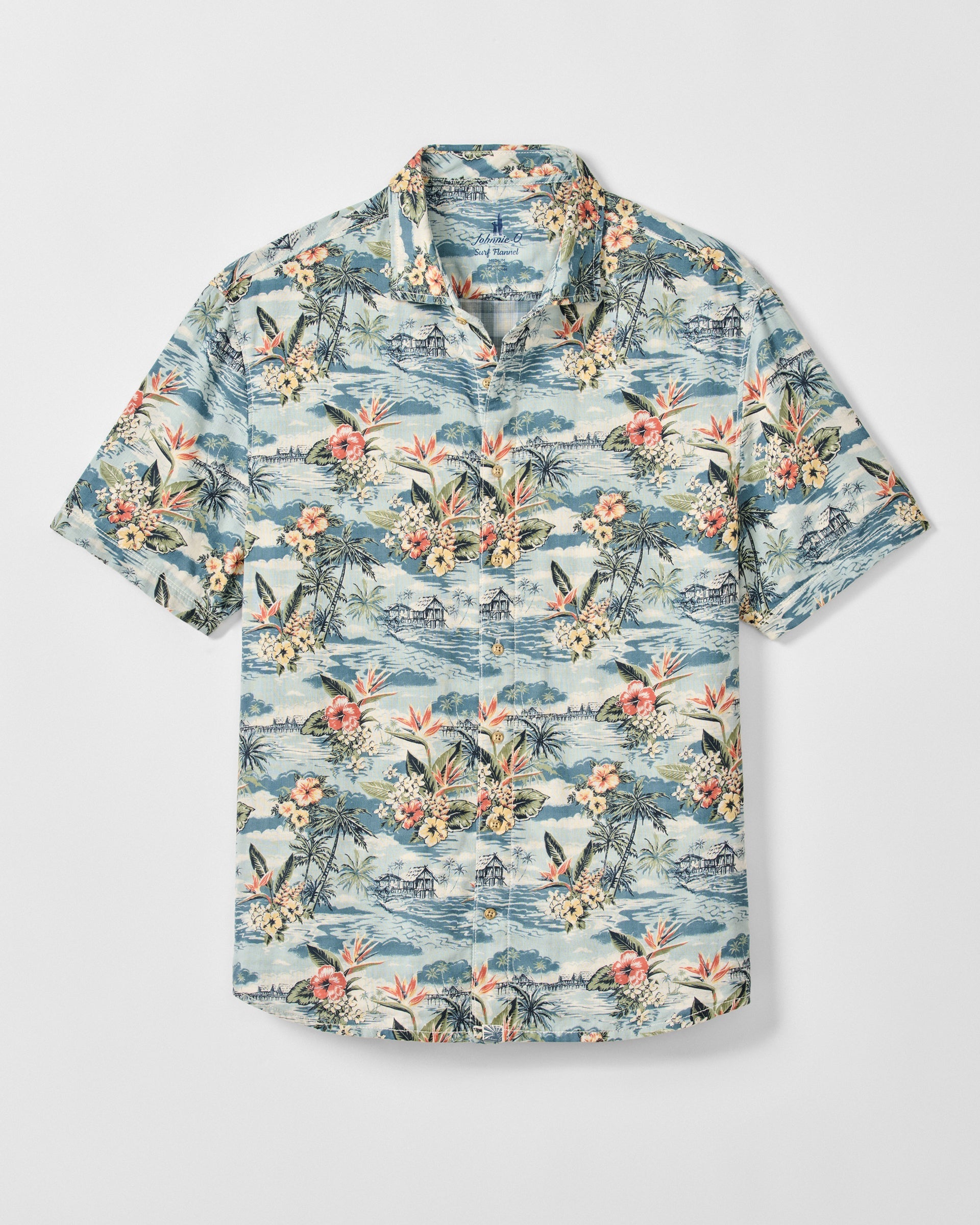 Johnnie-O "Surf Flannel" Short Sleeve Button Down Shirt - Almanzo Printed Double Face, Laguna Blue
