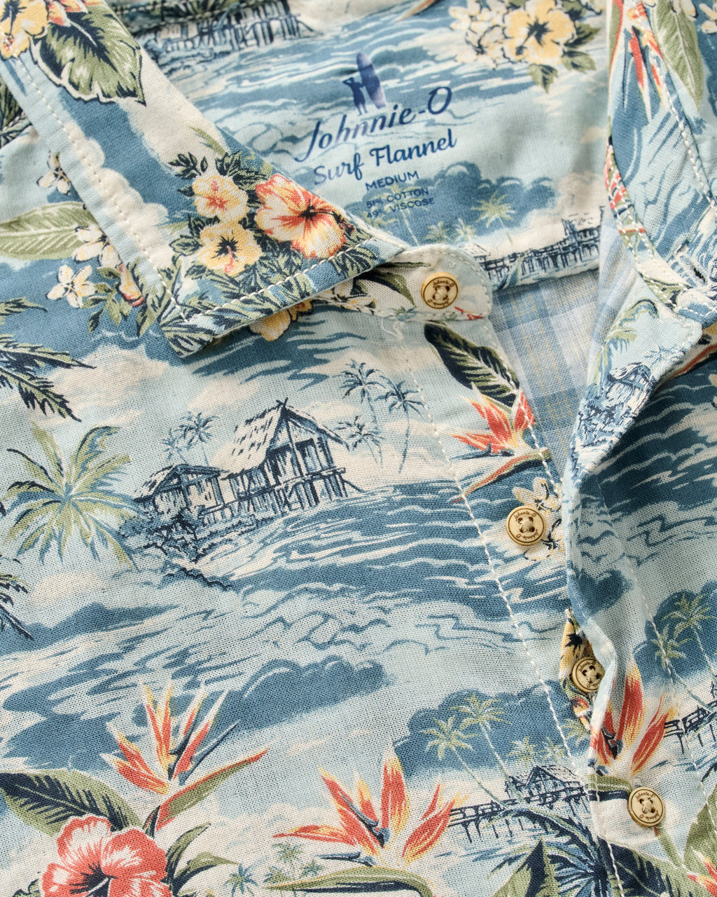 Johnnie-O "Surf Flannel" Short Sleeve Button Down Shirt - Almanzo Printed Double Face, Laguna Blue