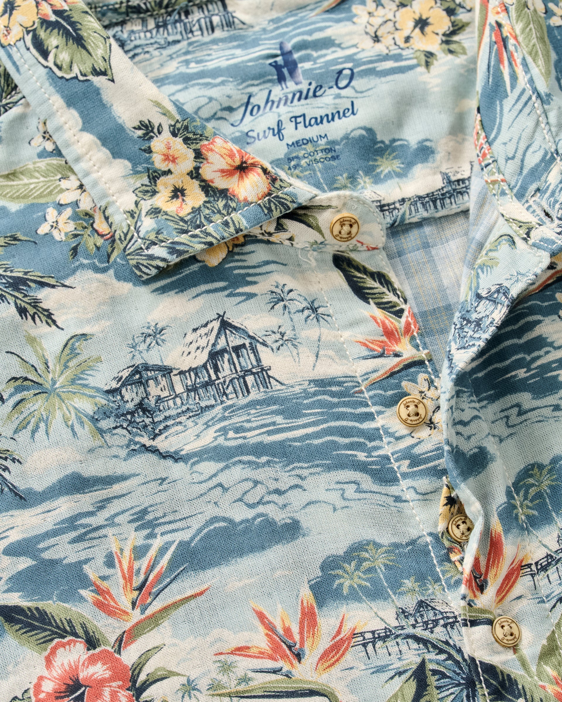 Johnnie-O "Surf Flannel" Short Sleeve Button Down Shirt - Almanzo Printed Double Face, Laguna Blue