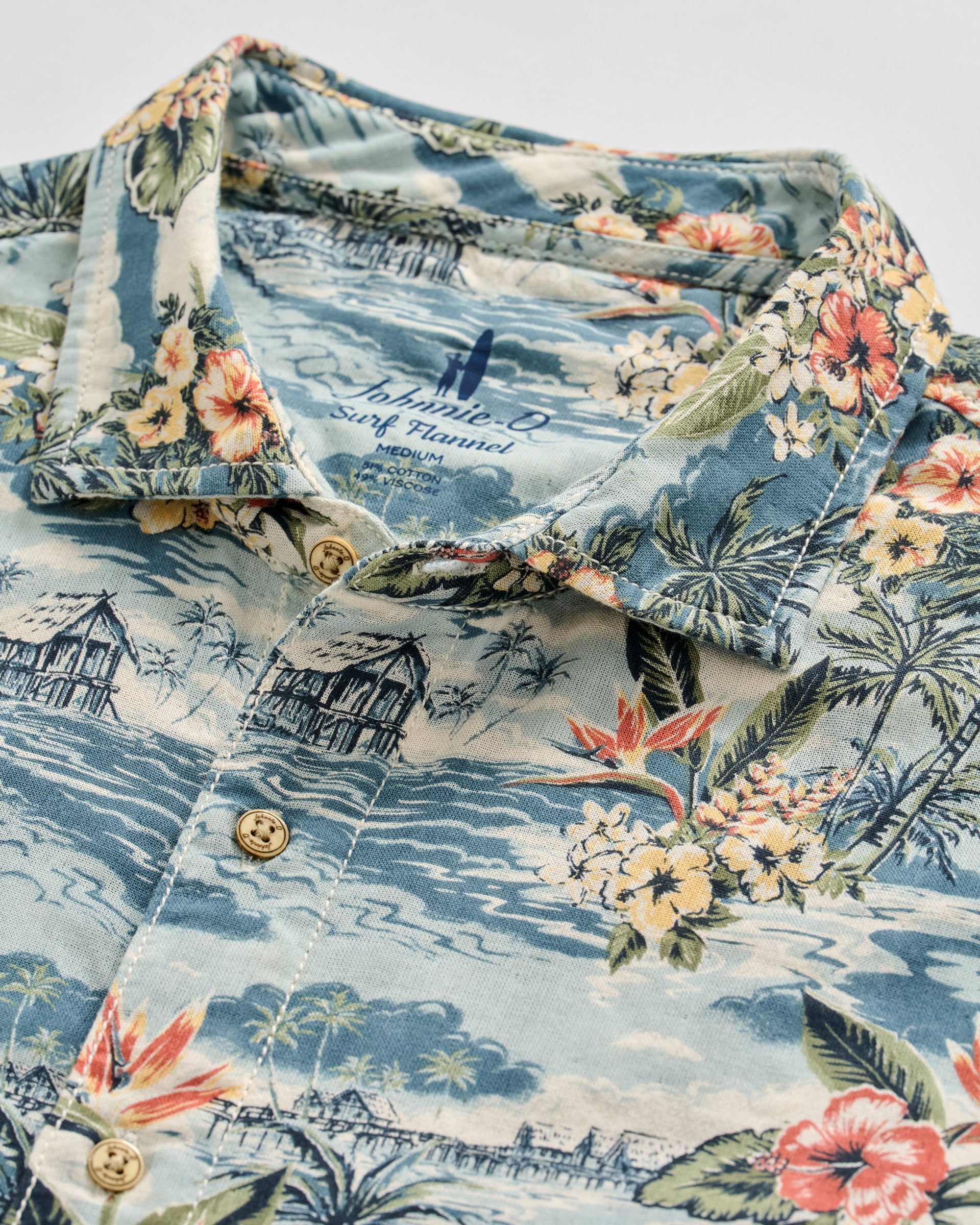 Johnnie-O "Surf Flannel" Short Sleeve Button Down Shirt - Almanzo Printed Double Face, Laguna Blue