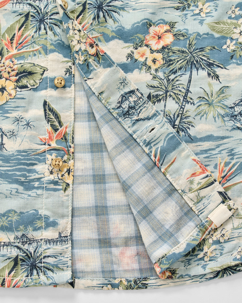 Johnnie-O "Surf Flannel" Short Sleeve Button Down Shirt - Almanzo Printed Double Face, Laguna Blue