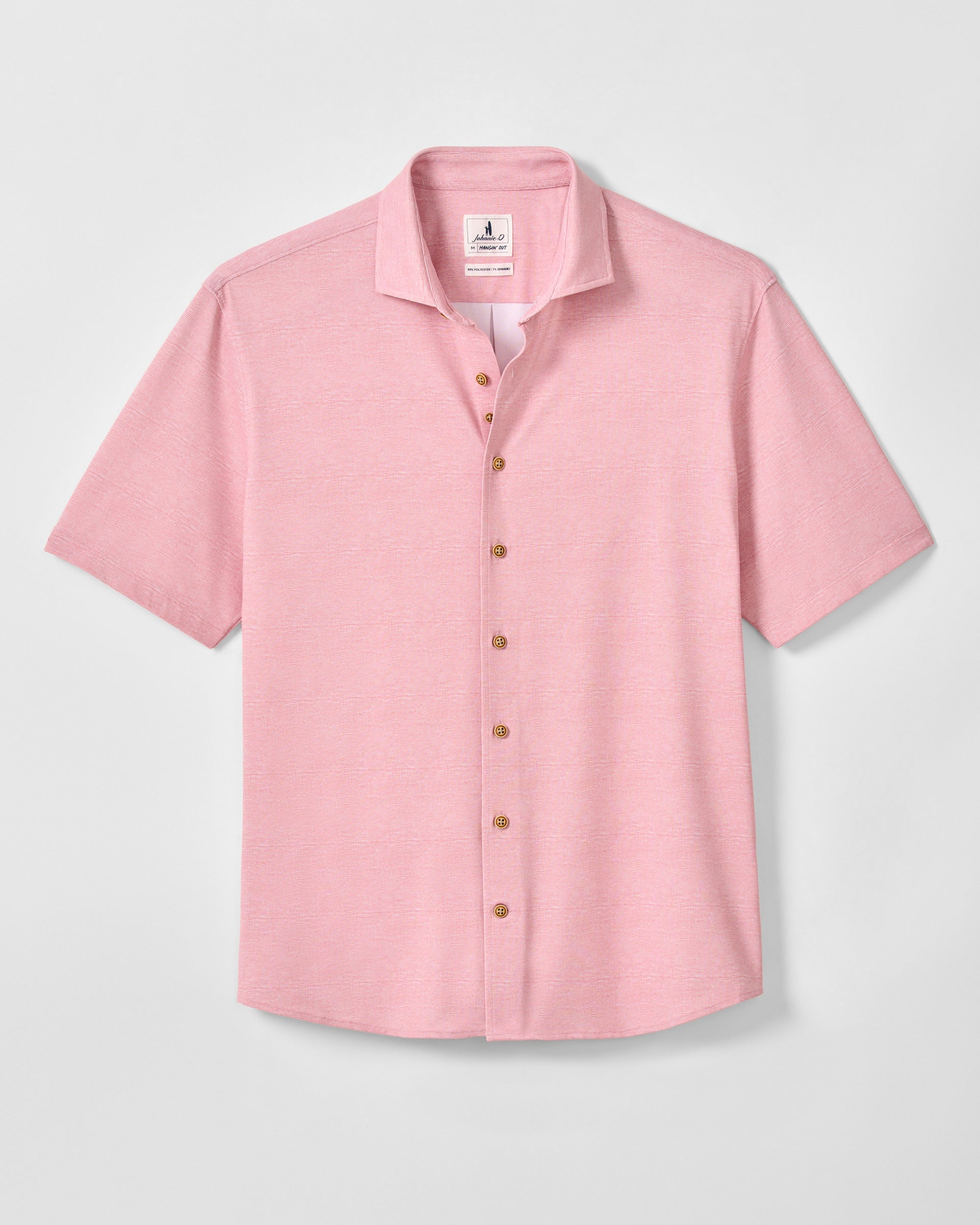 Johnnie-O Printed Mesh Short Sleeve Button Up Shirt - Breck Printed Solid Knit, Snapper