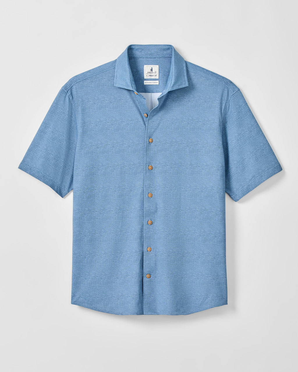 Johnnie-O Printed Mesh Short Sleeve Button Up Shirt - Breck Printed Solid Knit, Sound Side