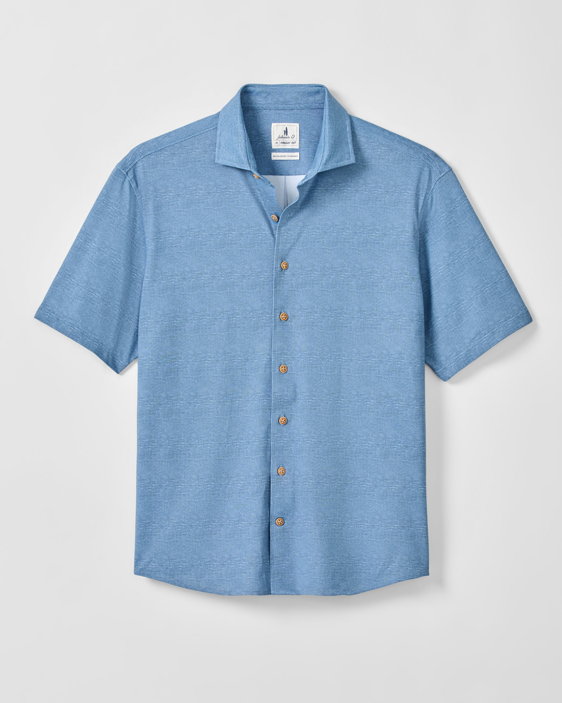 Johnnie-O Printed Mesh Short Sleeve Button Up Shirt - Breck Printed Solid Knit, Sound Side