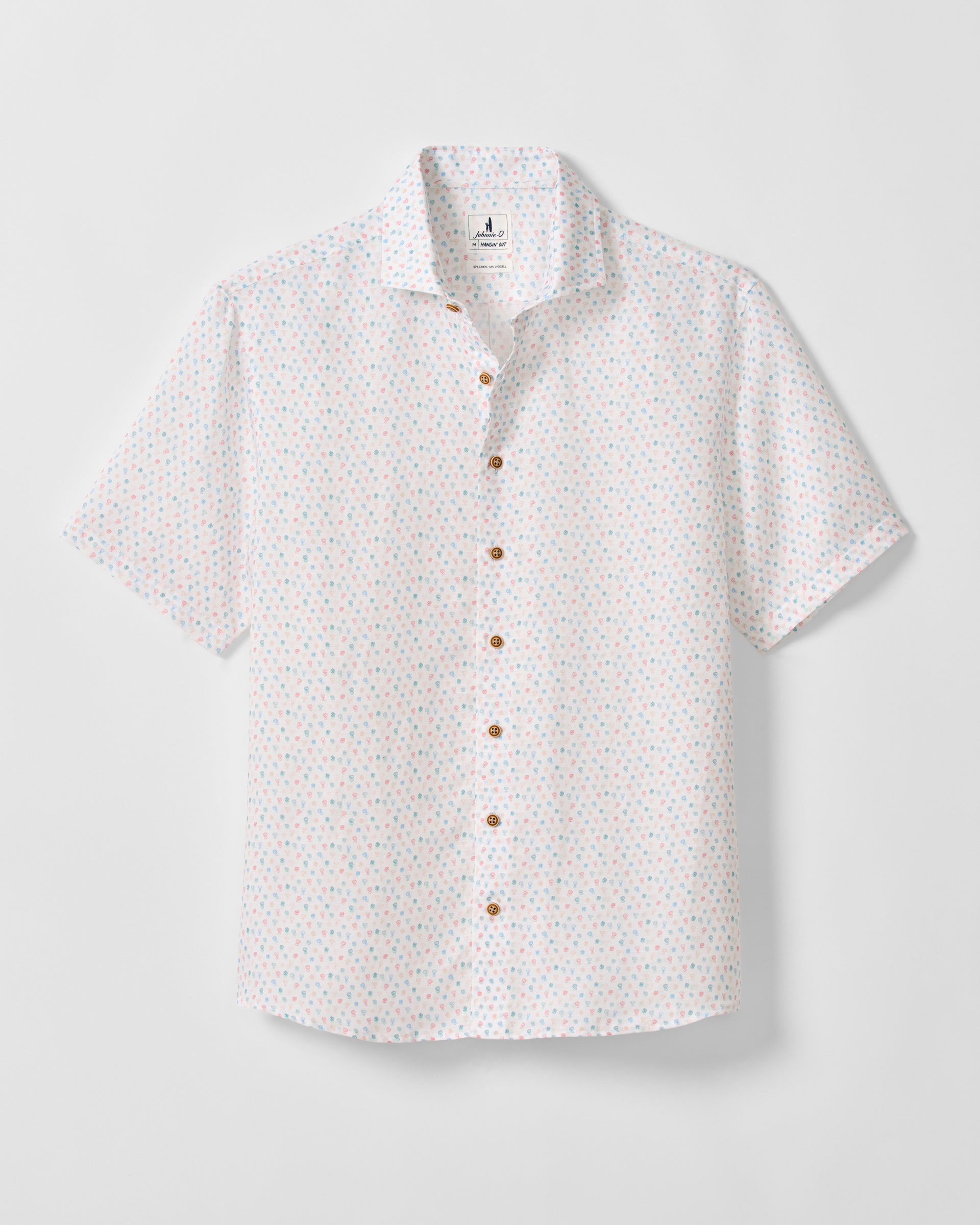 Johnnie-O Linen Blend Short Sleeve Button Down Shirt - Cash Bar Print, White