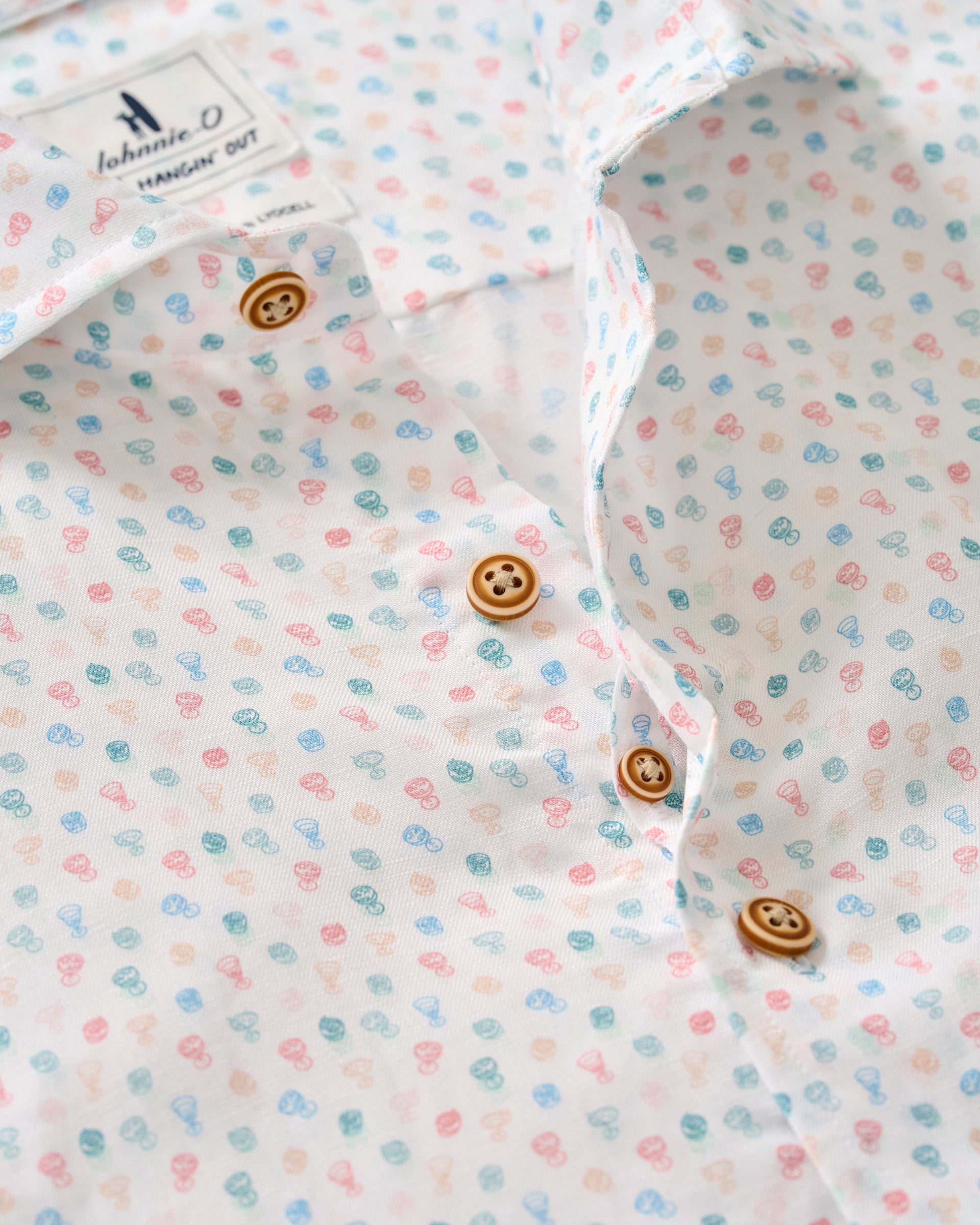 Johnnie-O Linen Blend Short Sleeve Button Down Shirt - Cash Bar Print, White