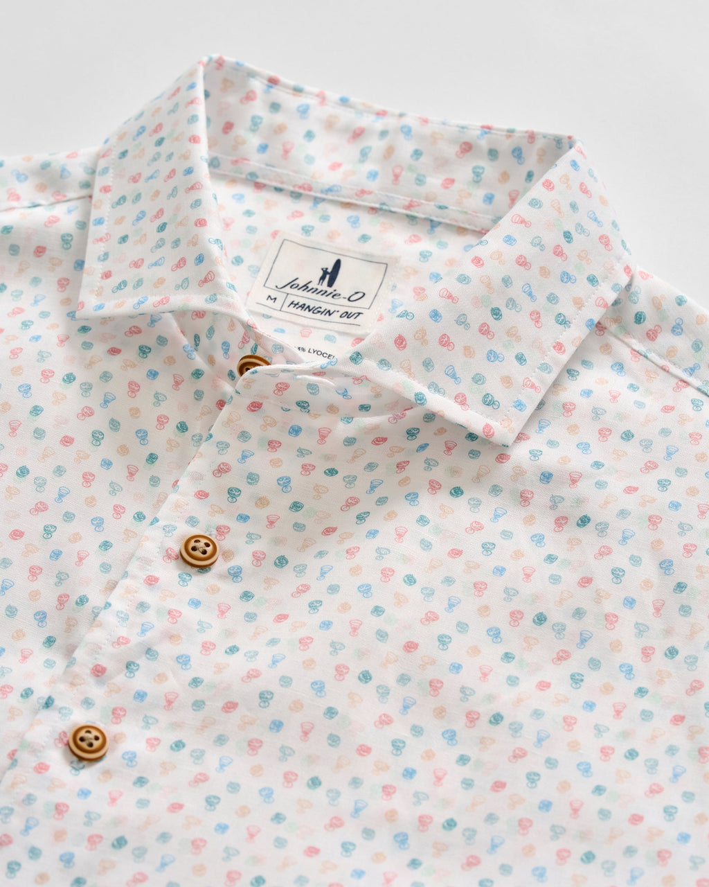 Johnnie-O Linen Blend Short Sleeve Button Down Shirt - Cash Bar Print, White