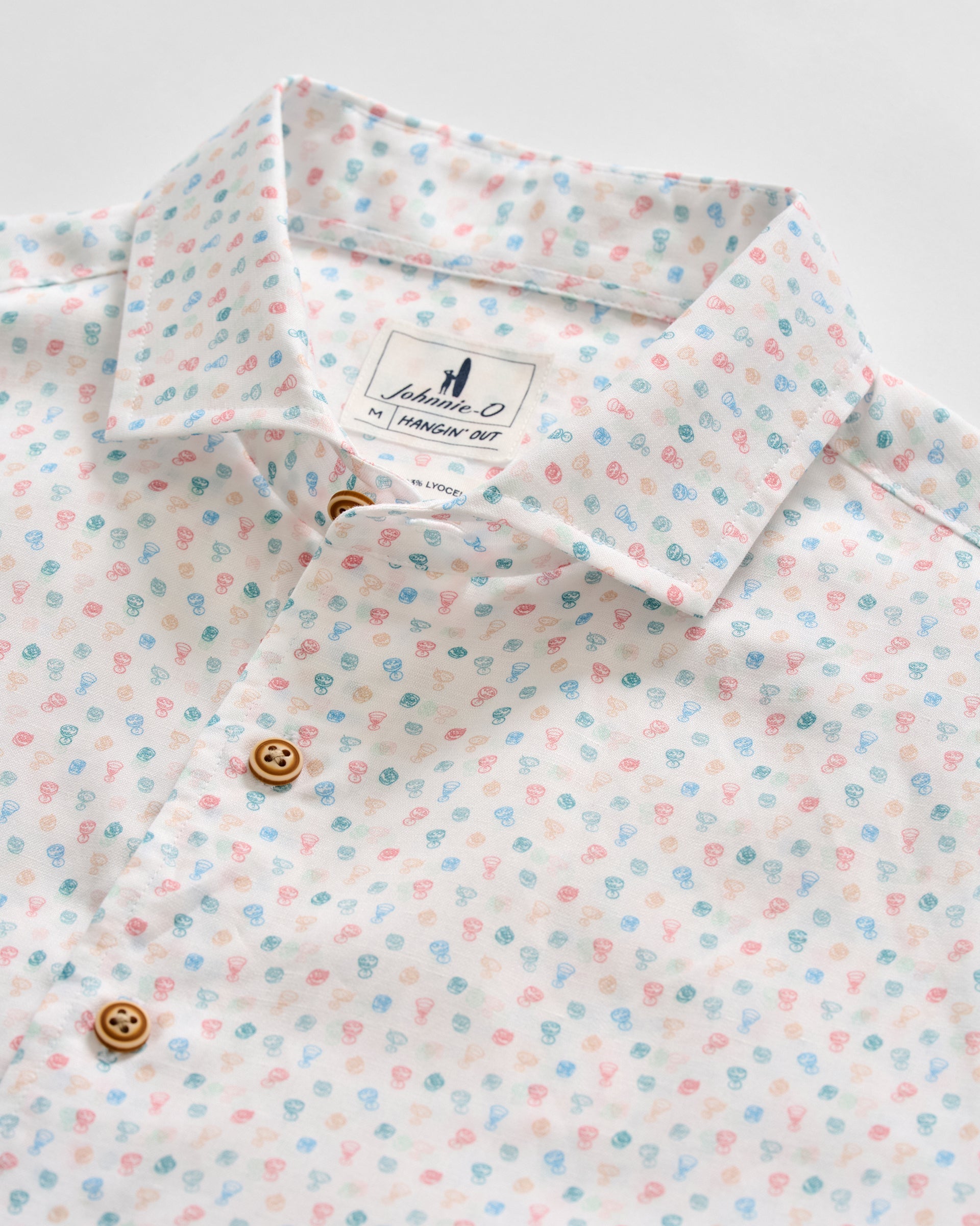Johnnie-O Linen Blend Short Sleeve Button Down Shirt - Cash Bar Print, White