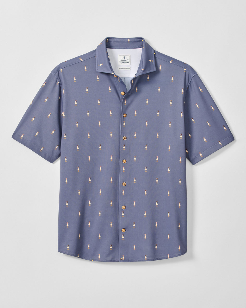 Johnnie-O Printed Mesh Short Sleeve Button Down Shirt - Hula Dance Print, Navy