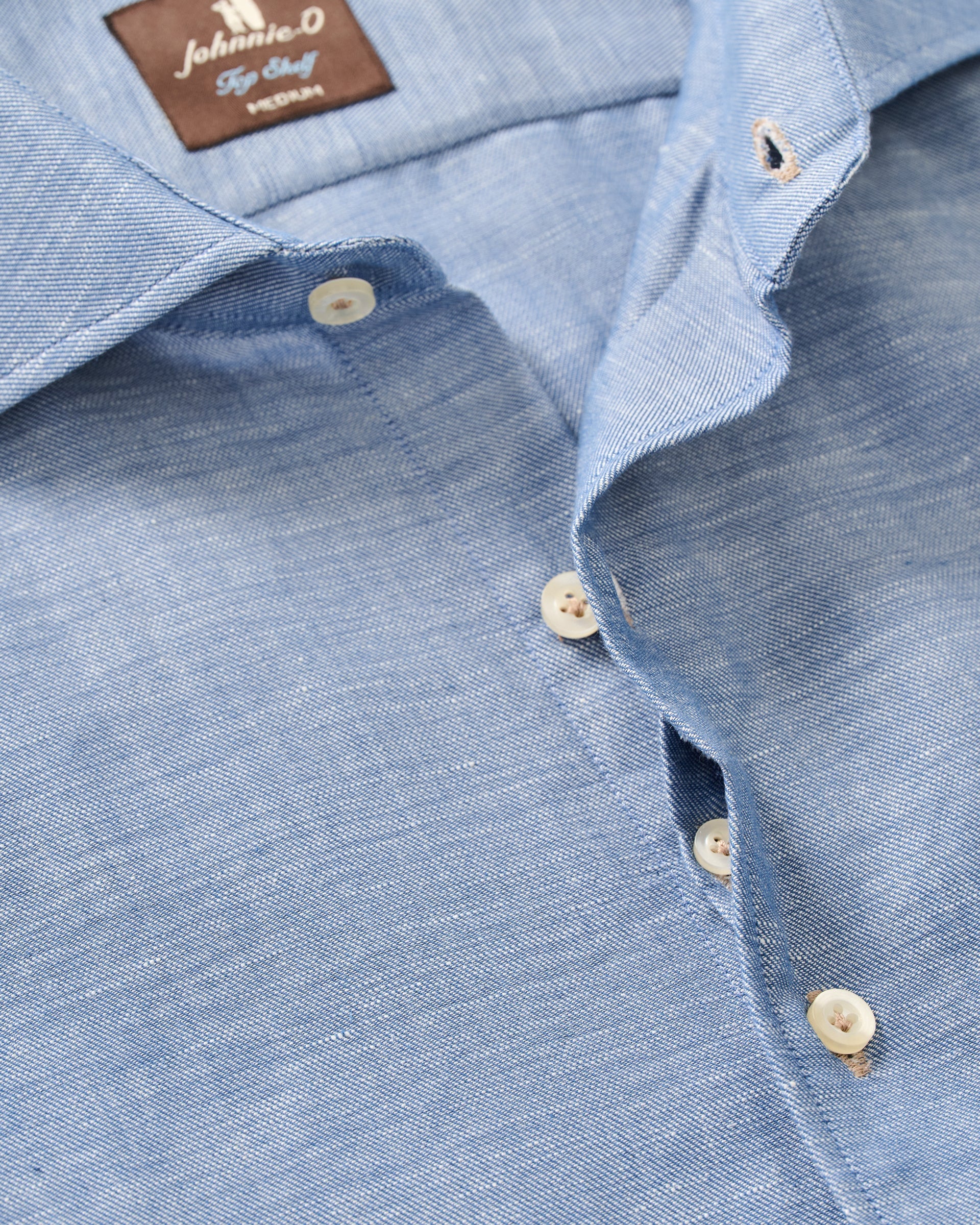 Johnnie-O Linen Blend Button Down Shirt - Chambray Solid, Laguna Blue