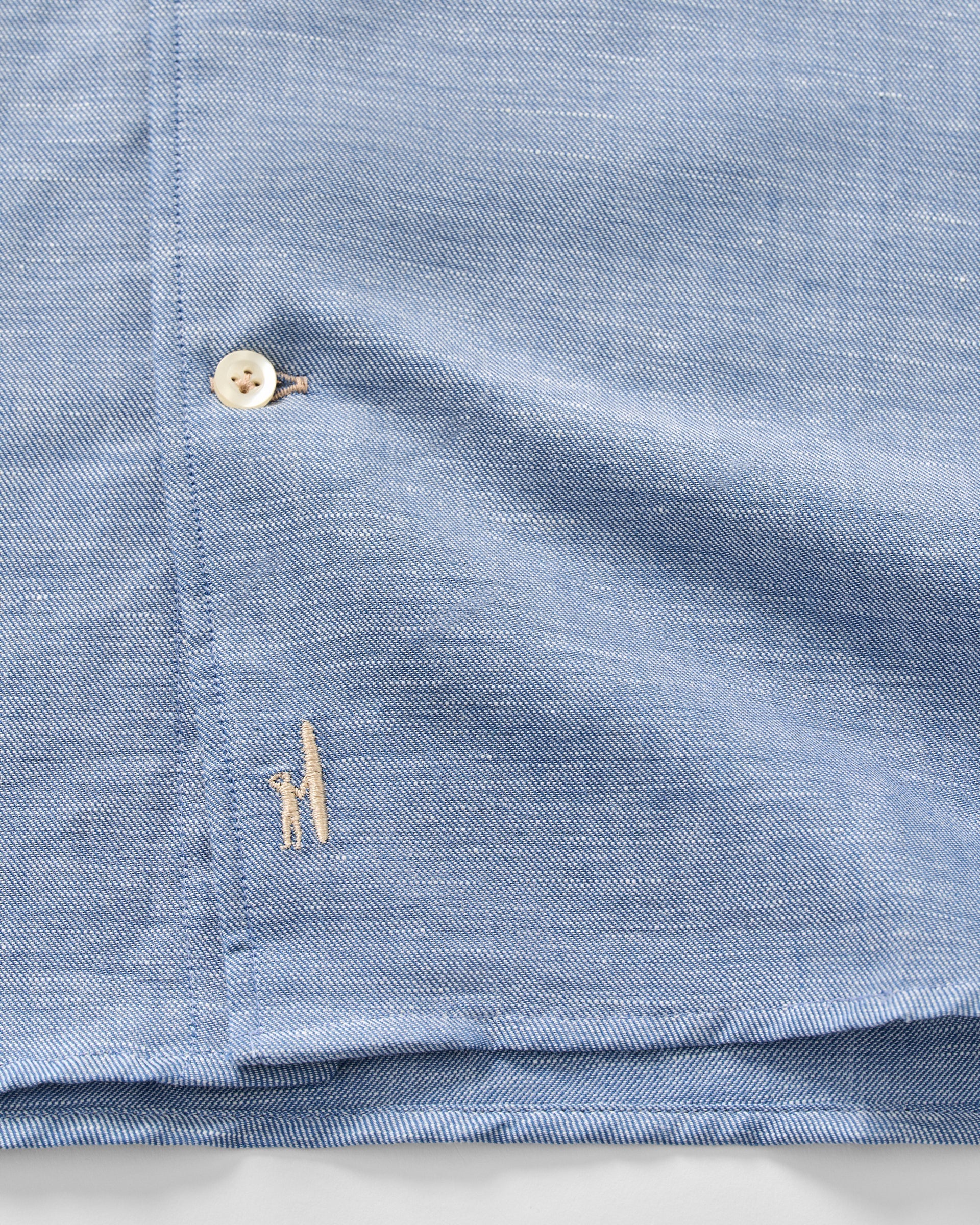 Johnnie-O Linen Blend Button Down Shirt - Chambray Solid, Laguna Blue