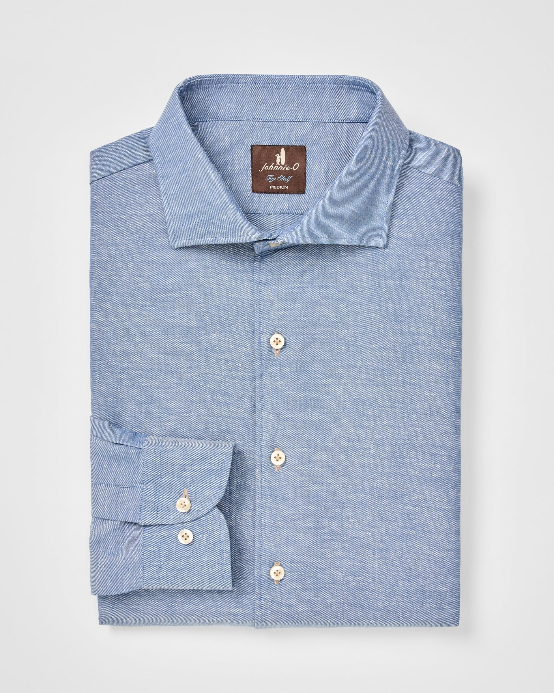 Johnnie-O Linen Blend Button Down Shirt - Chambray Solid, Laguna Blue