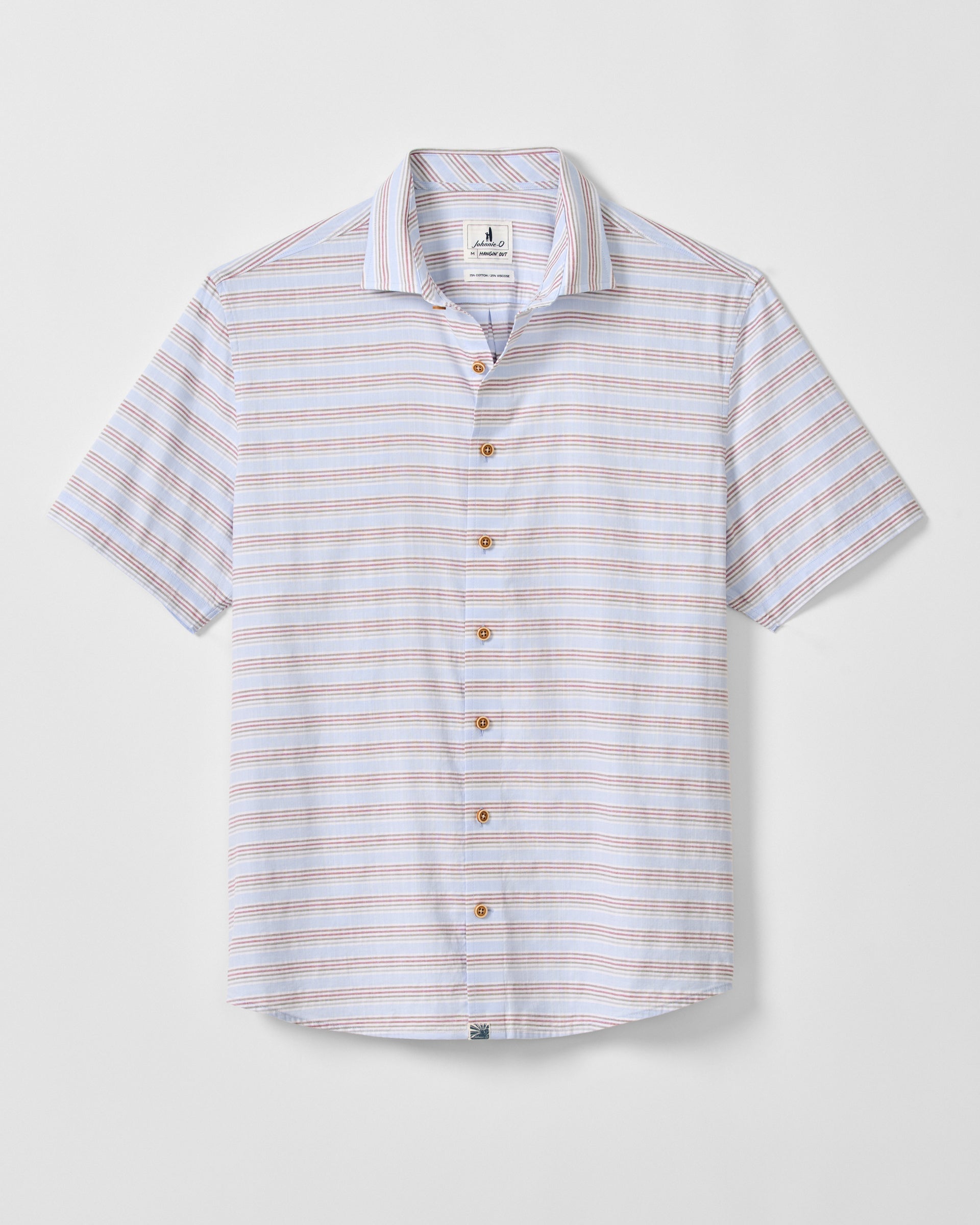 Johnnie-O Cotton Blend Short Sleeve Button Down Shirt - Leander Printed Slub Cotton