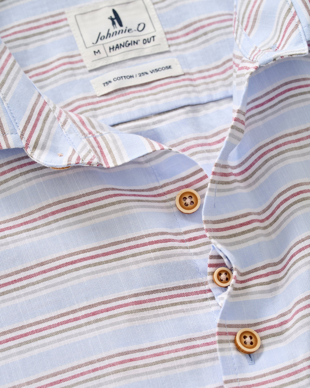 Johnnie-O Cotton Blend Short Sleeve Button Down Shirt - Leander Printed Slub Cotton