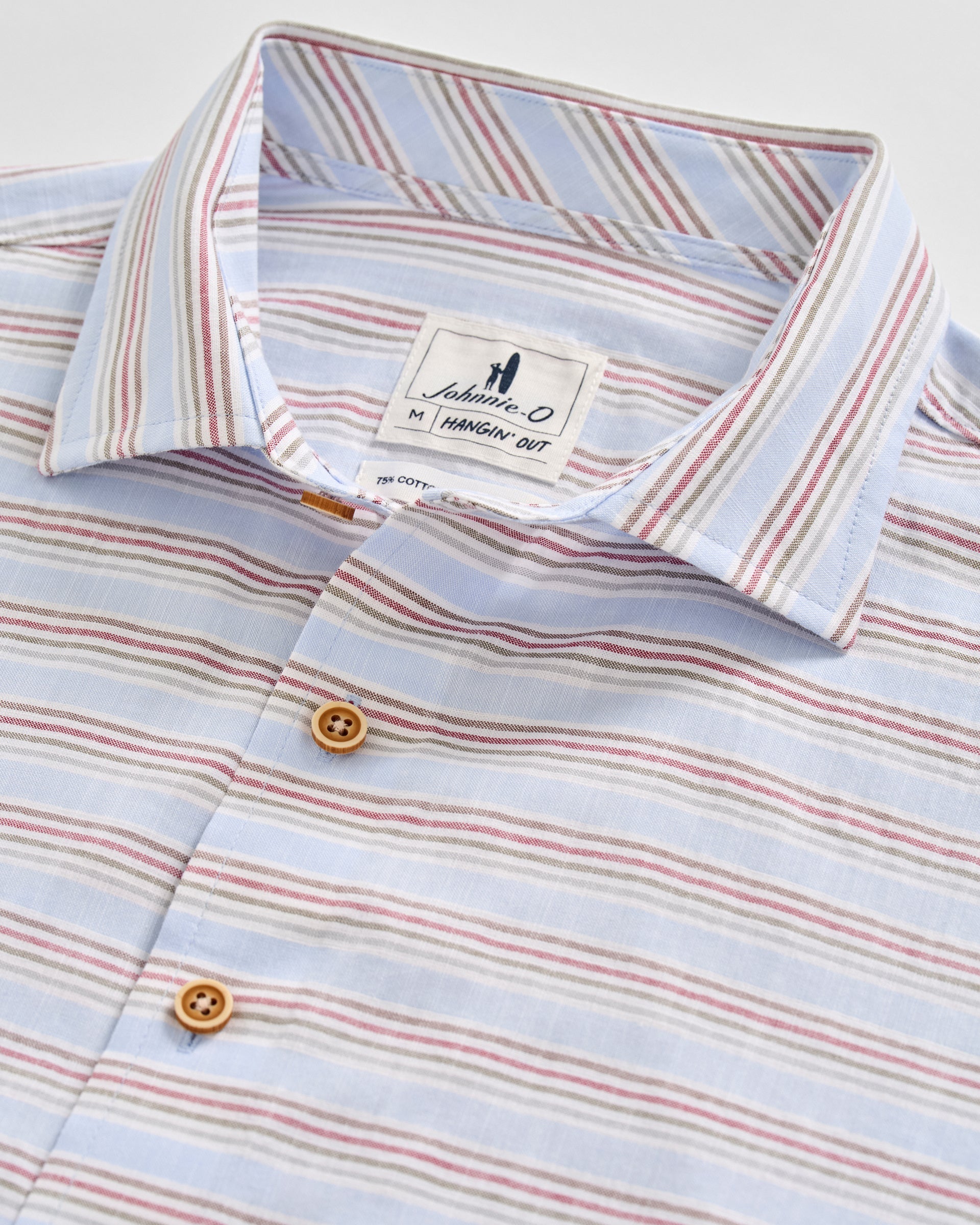 Johnnie-O Cotton Blend Short Sleeve Button Down Shirt - Leander Printed Slub Cotton