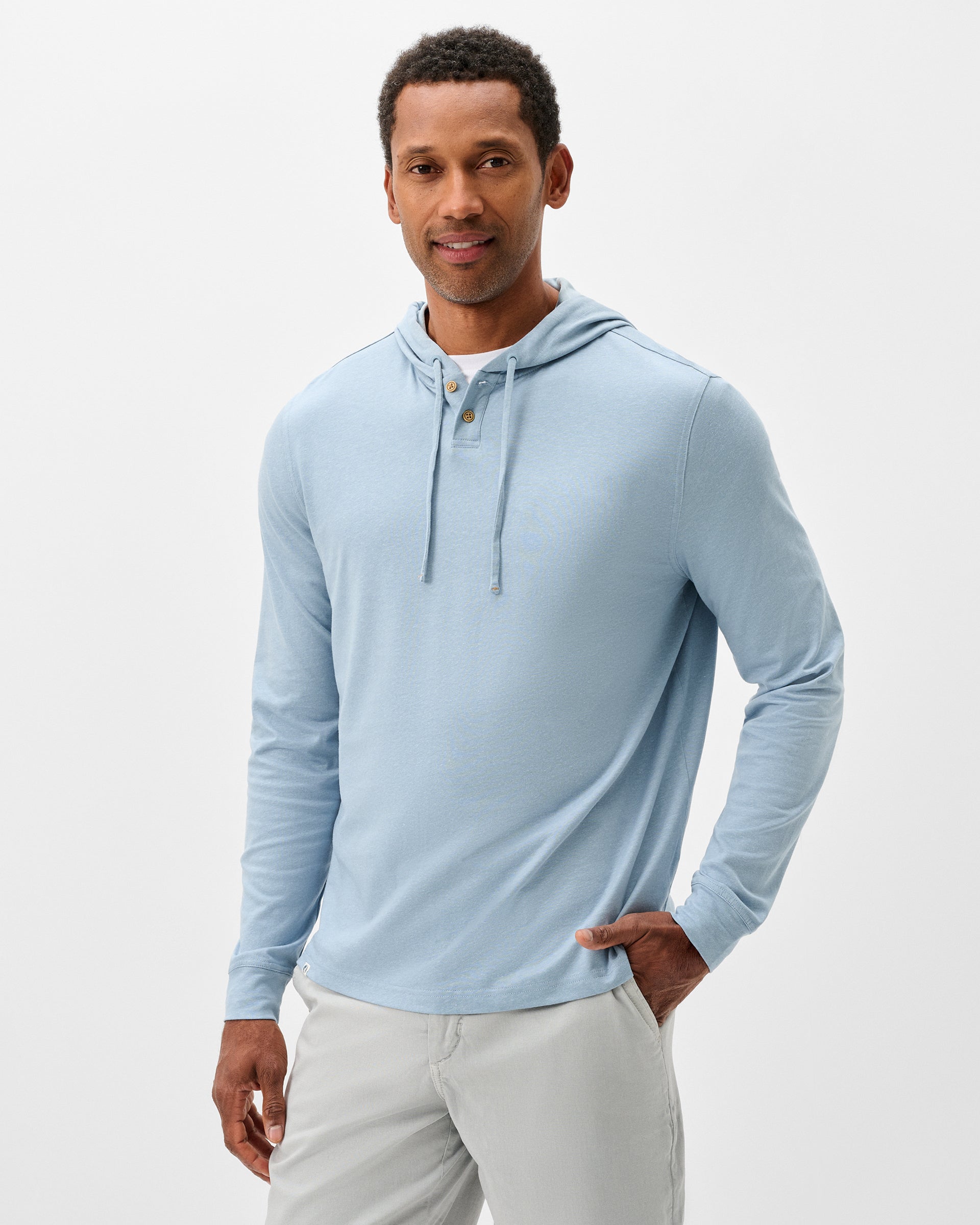 Johnnie-O Jase 2-Button Slub Hoodie, Maliblu