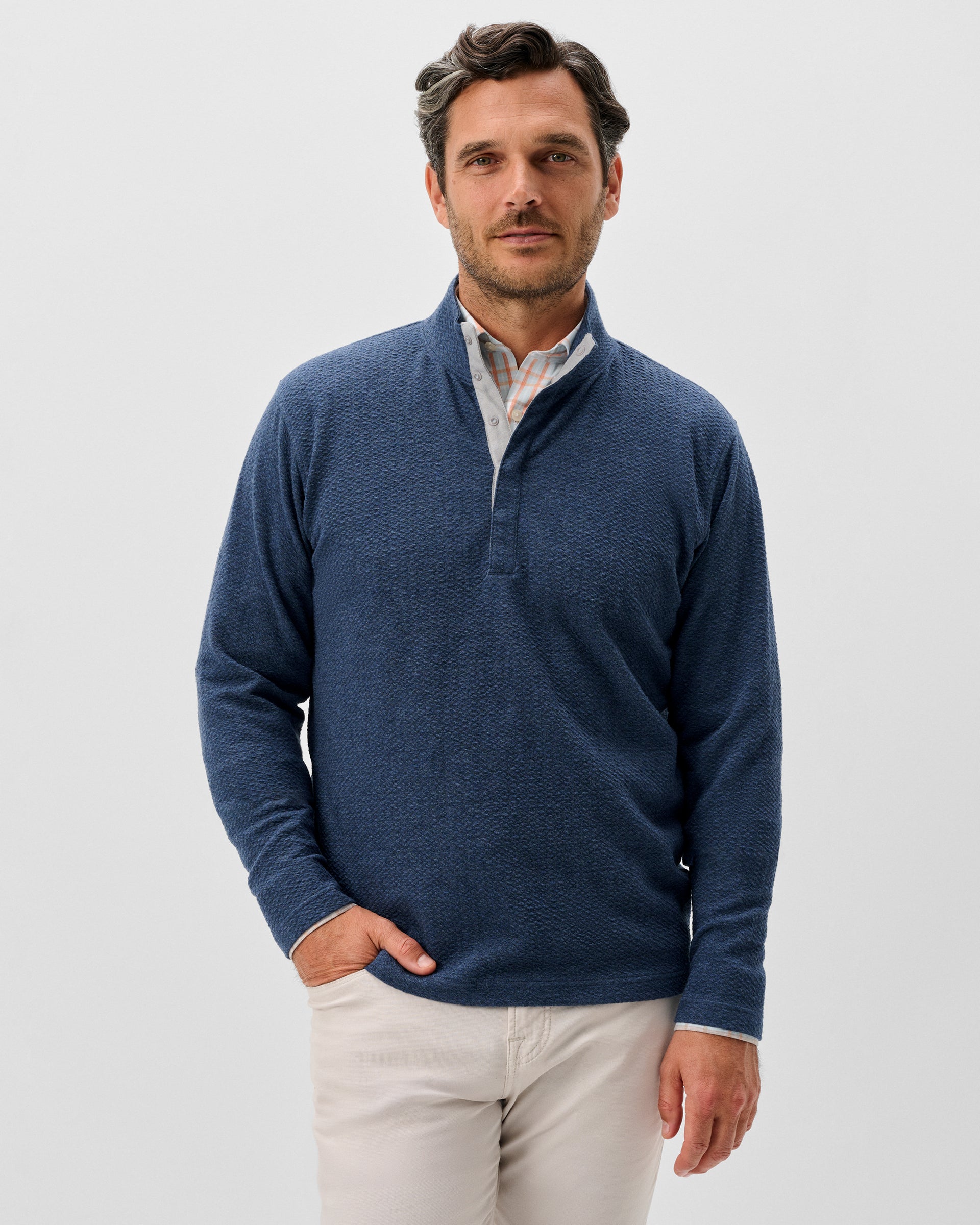 Johnnie-O Ransel Hidden Snap Pullover, Navy