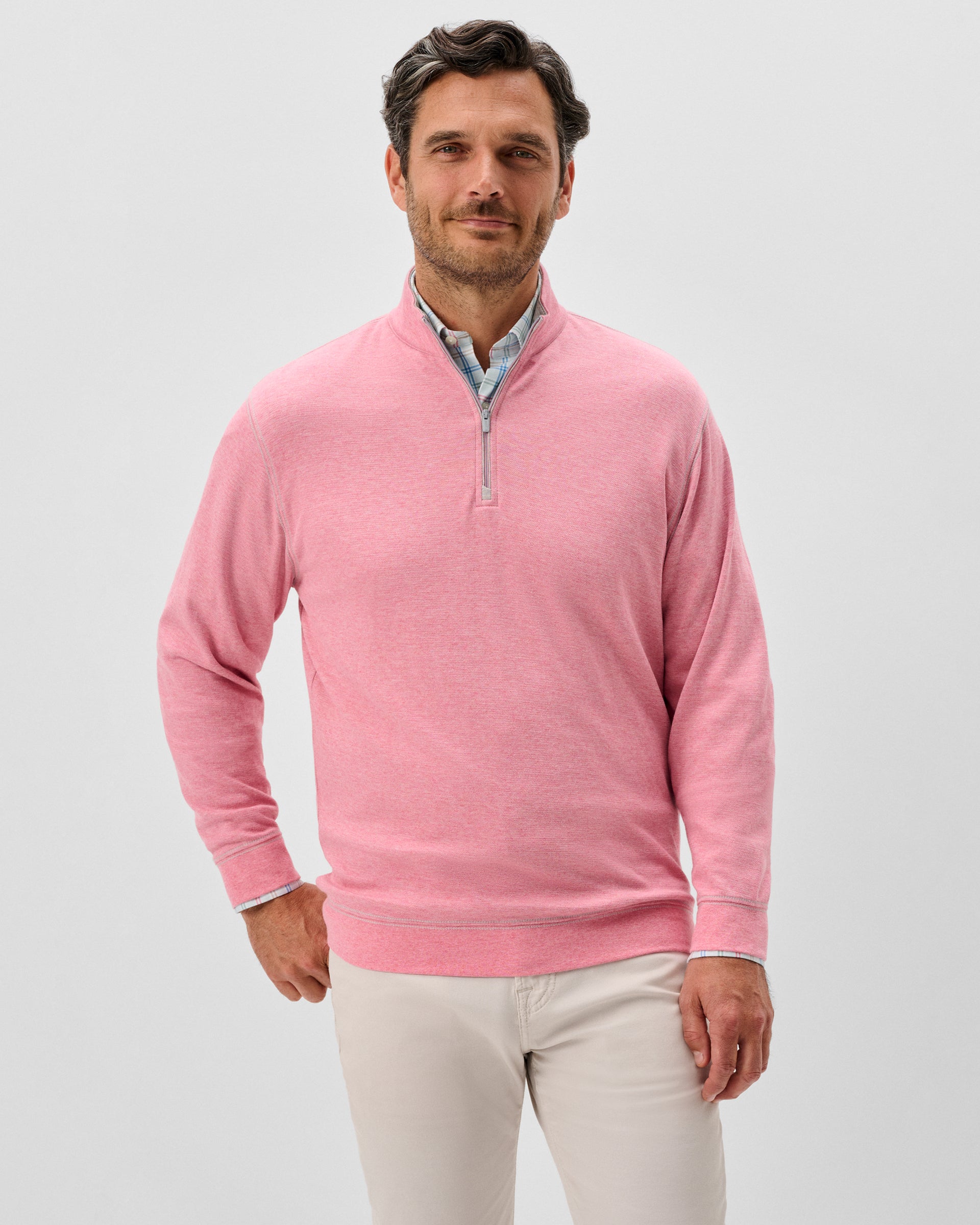 Johnnie-O Hanks Lightweight Textured 1/4 Zip Pullover, Berry