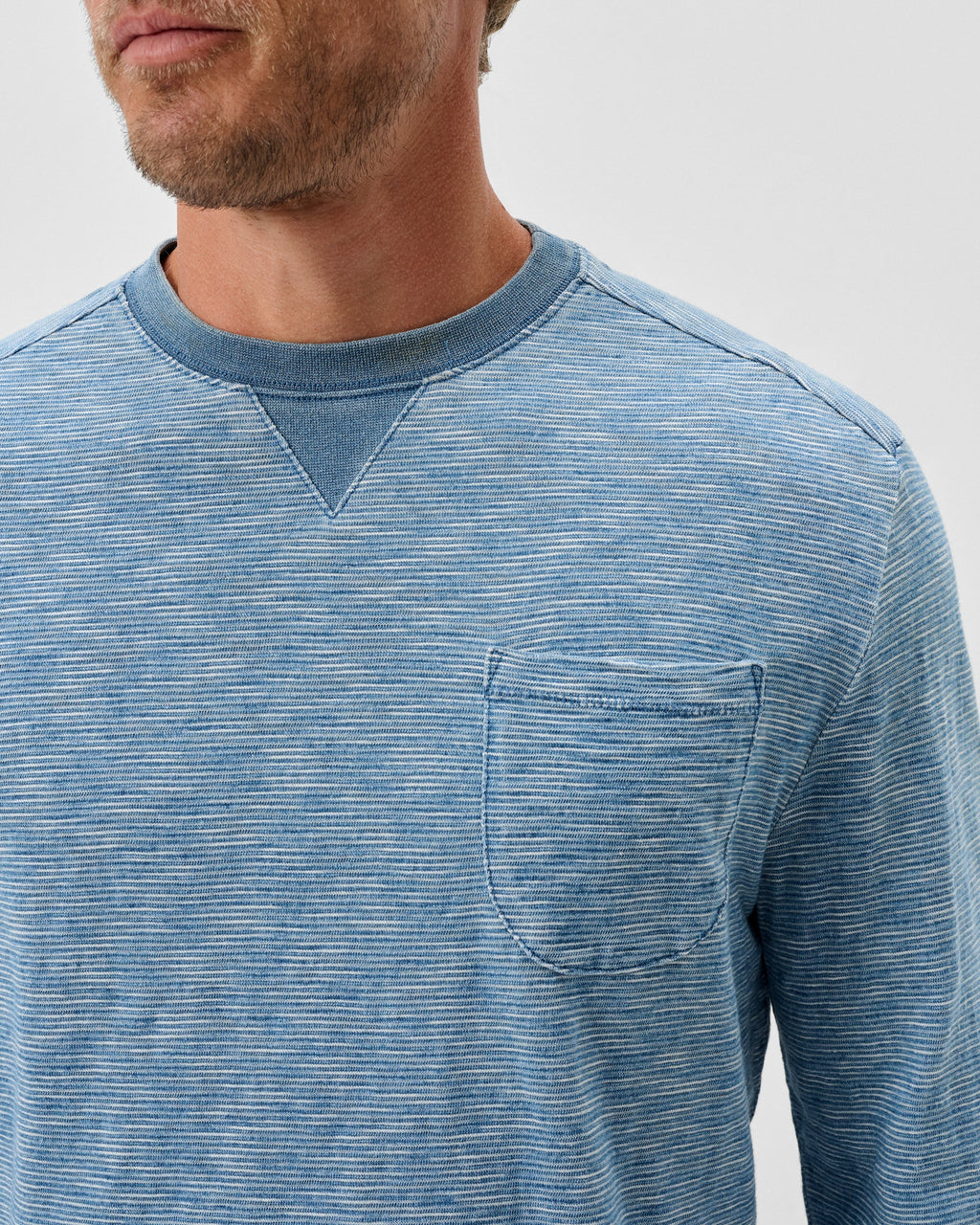 Johnnie-O Spurlin Indigo Jersey Crewneck Long Sleeve T-Shirt, Indigo