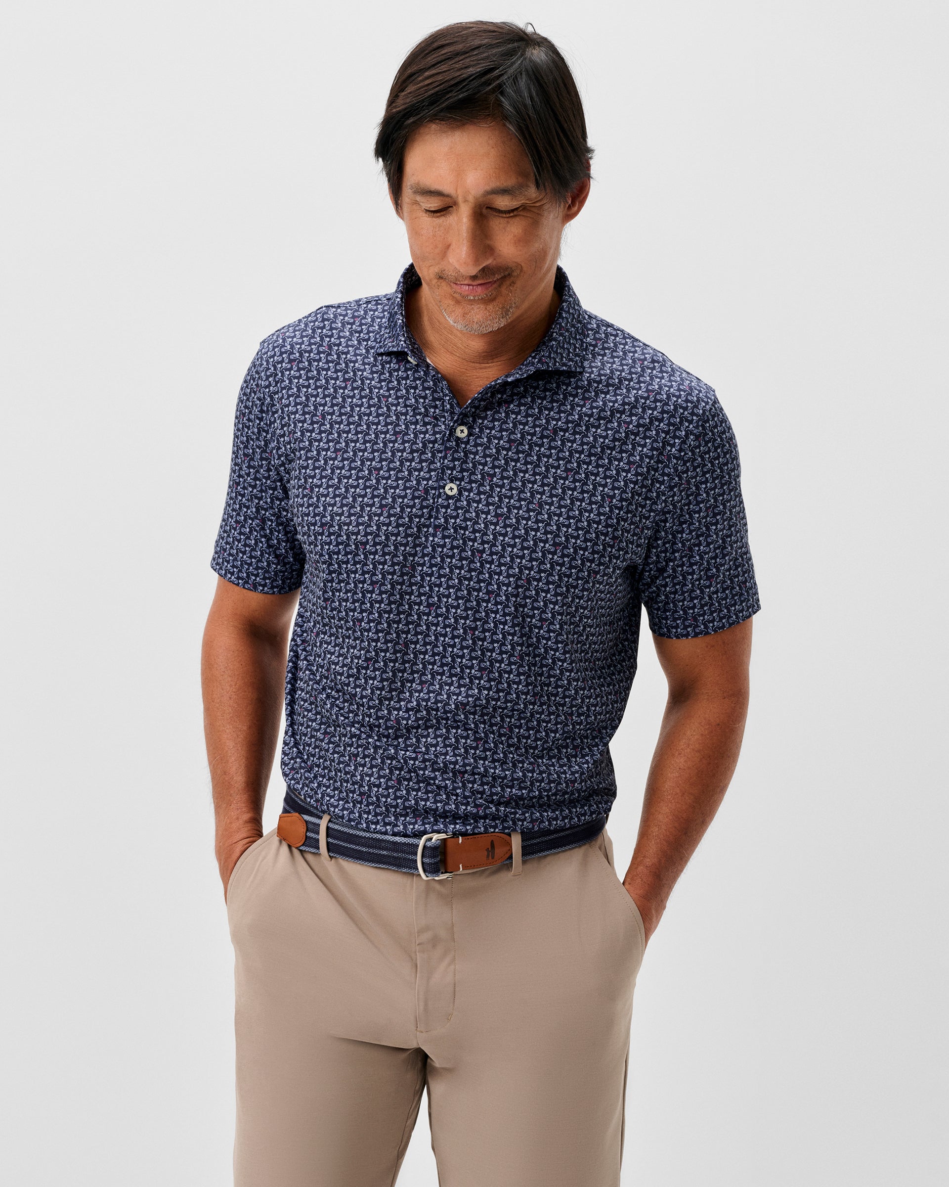 Johnnie-O Performance Jersey Polo - Minty, Navy